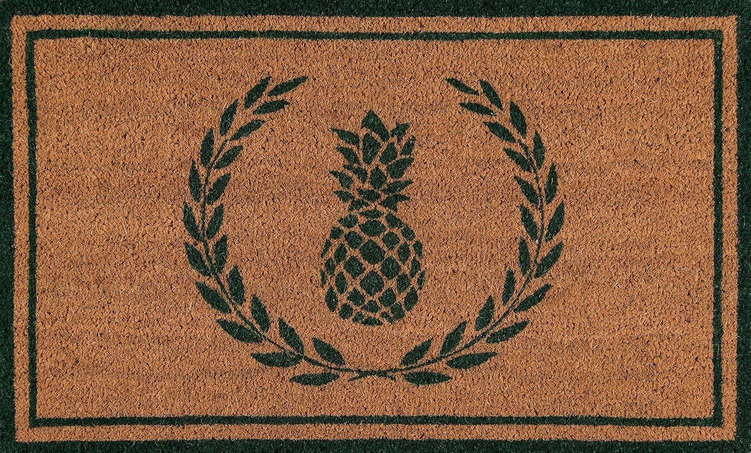 Pineapple Green Hand-Woven Coir Outdoor Doormat 18" x 30"