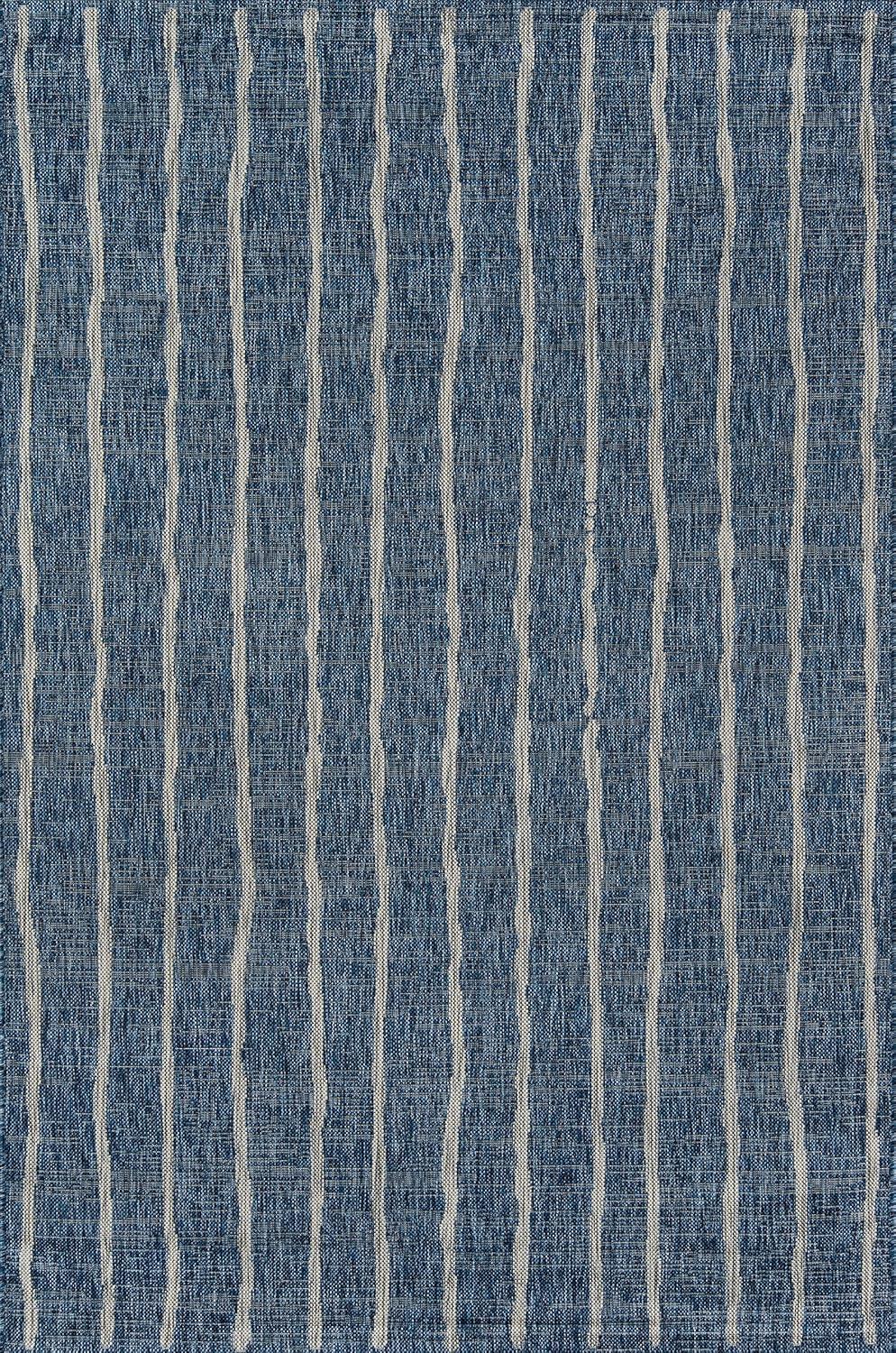 Coastal Stripe Blue Synthetic 5'3" x 7'6" Easy-Care Area Rug