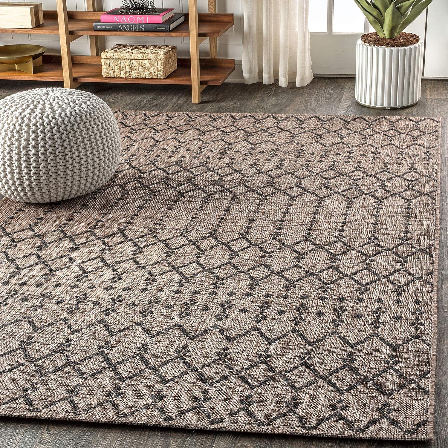 Ourika Moroccan Geometric Textured Weave Indoor/Outdoor Area Rug - JONATHAN Y