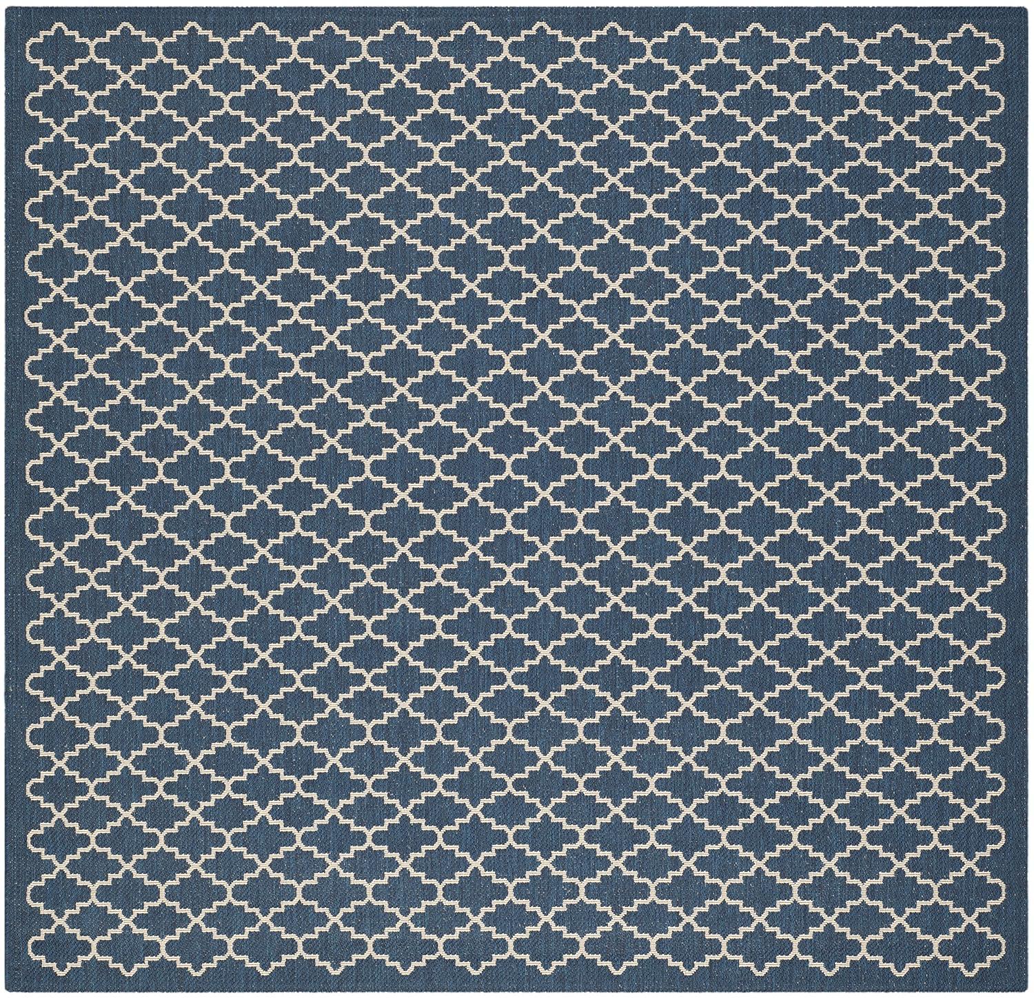 Courtyard CY6919 Power Loomed Indoor and Outdoor Area Rug - Navy/Beige - 4'x4' - Safavieh
