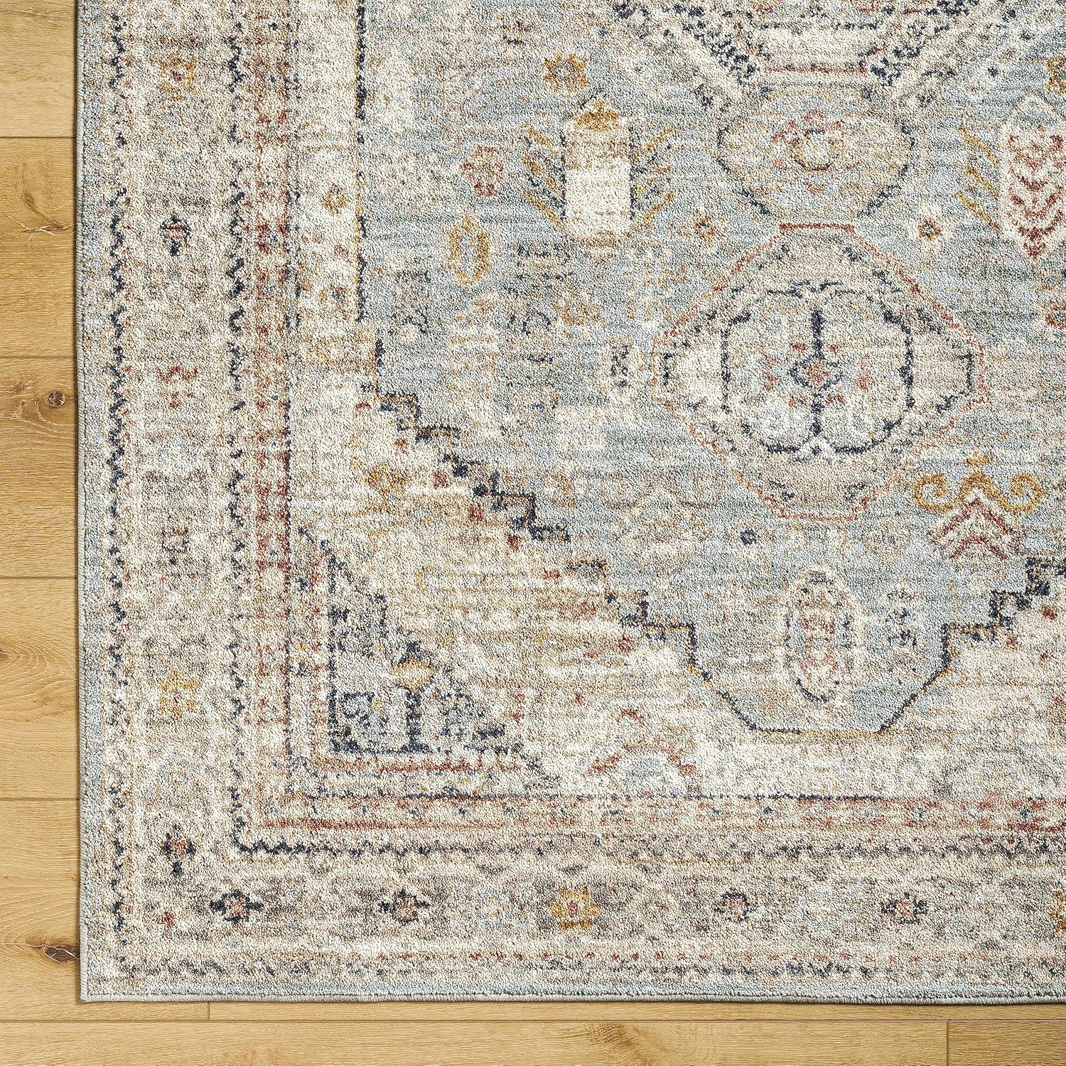 BoutiqueRugs Kouta Farmhouse Traditional Area Rug - Bordered Medallion Carpet for Living Room, Bedroom, Dining Room - Gray, Blue - 7'10" x 10'2" (8x10 Rug)