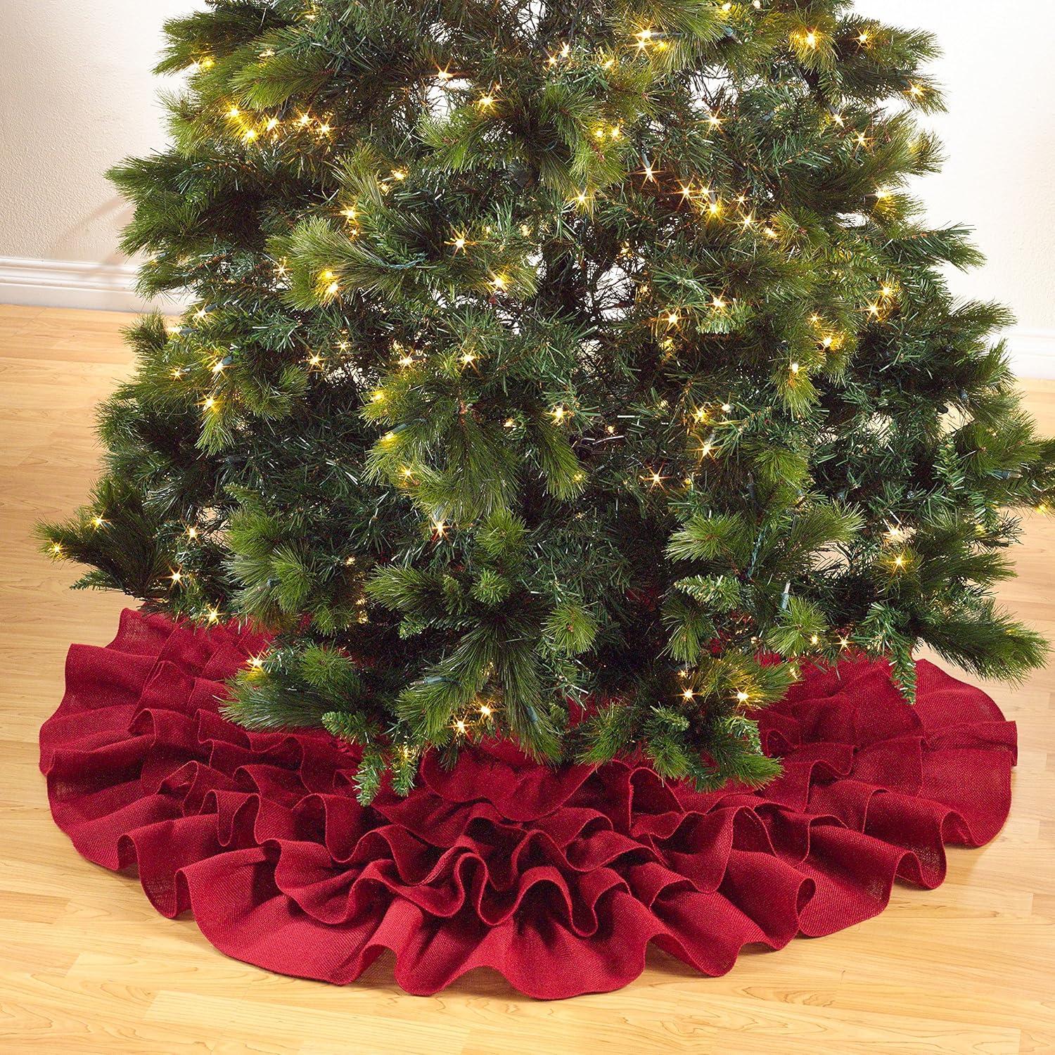 Saro Lifestyle Christmas Tree Skirt With Ruffled Edge, Red, 56" Round