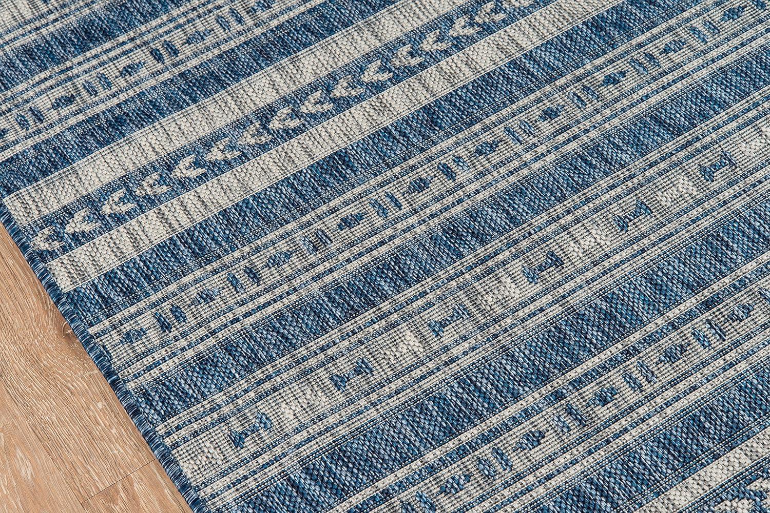 Blue and White Rectangular Synthetic Indoor/Outdoor Rug