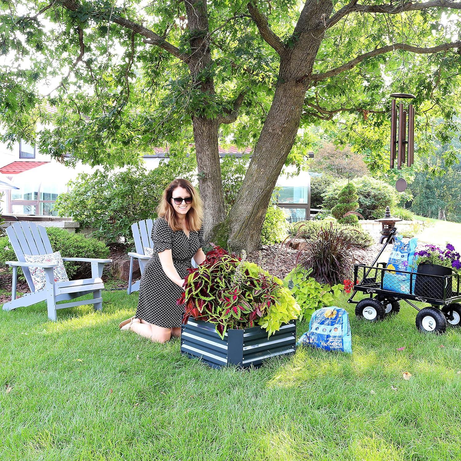 Sunnydaze Corrugated Galvanized Steel Raised Garden Bed for Plants, Vegetables, and Flowers - 24" Square x 11.75" H