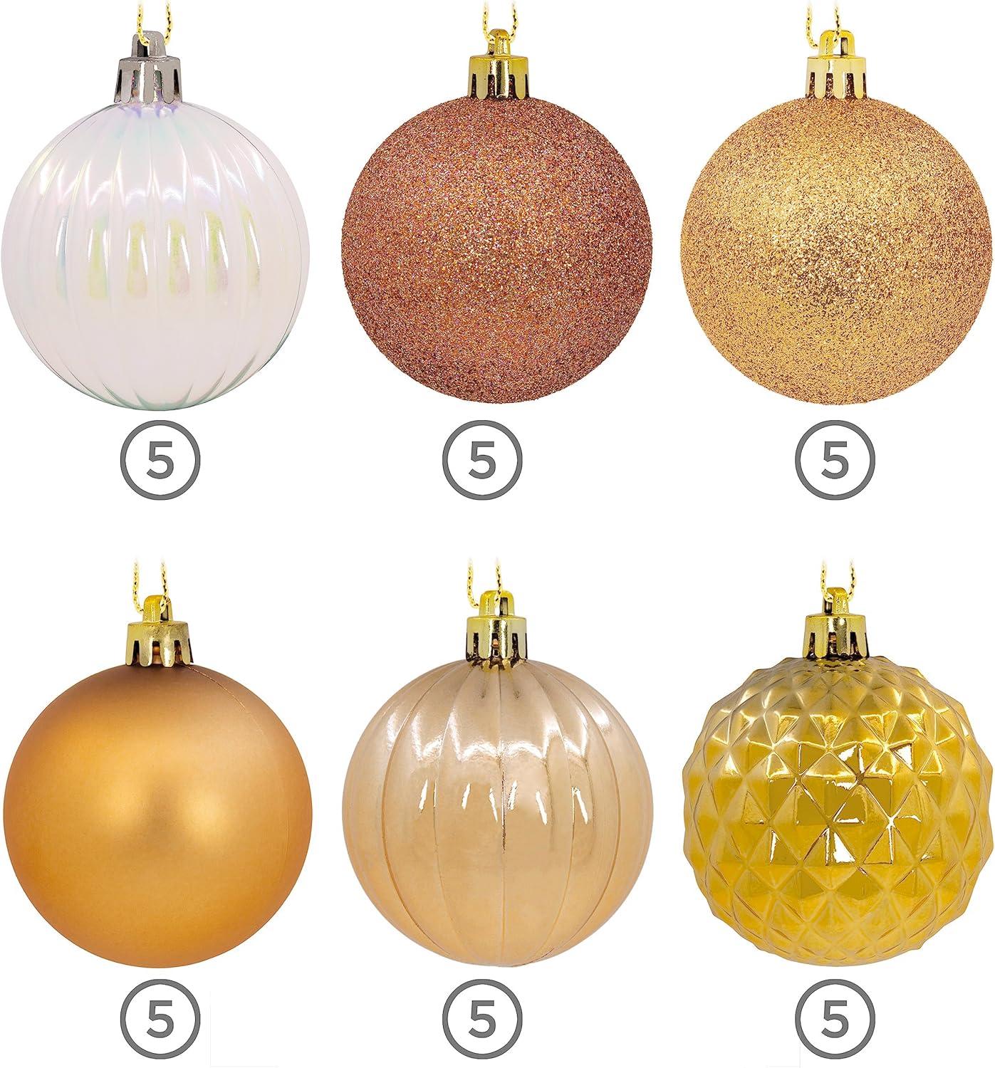 Hallmark Champagne, Gold, White AIF4 Christmas Balls Christmas Ornament Set, 30-Piece