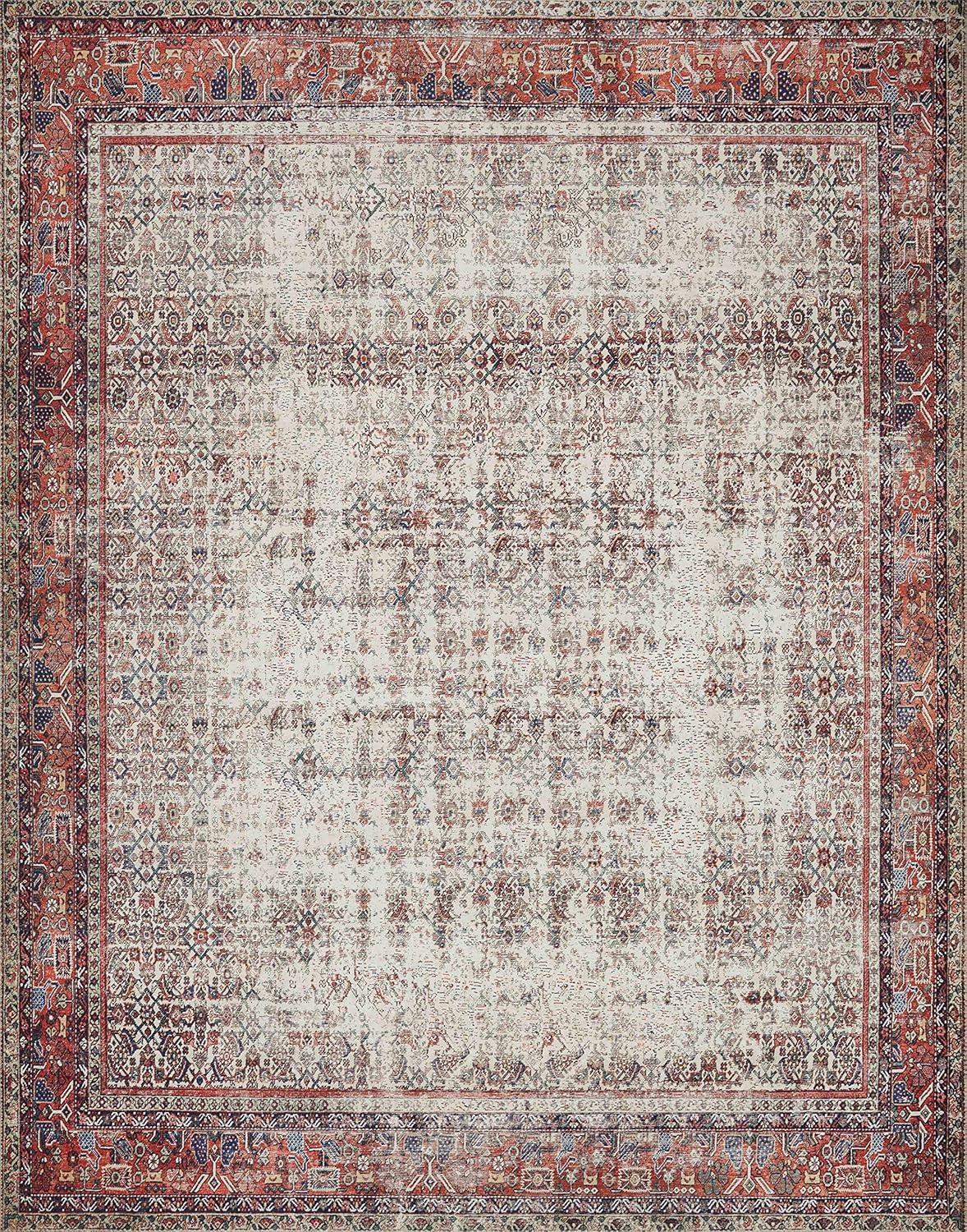 Ivory and Brick Distressed Bohemian Synthetic Area Rug