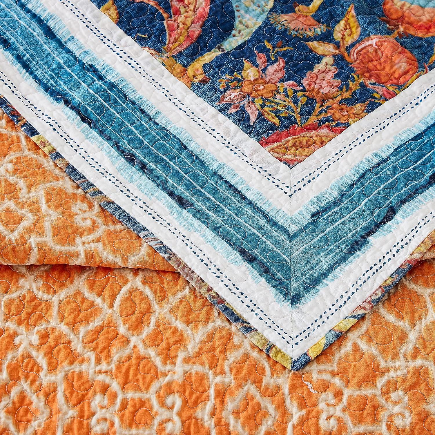 Peacock Garden Quilt & Sham Set Blue/Orange - Dena Home