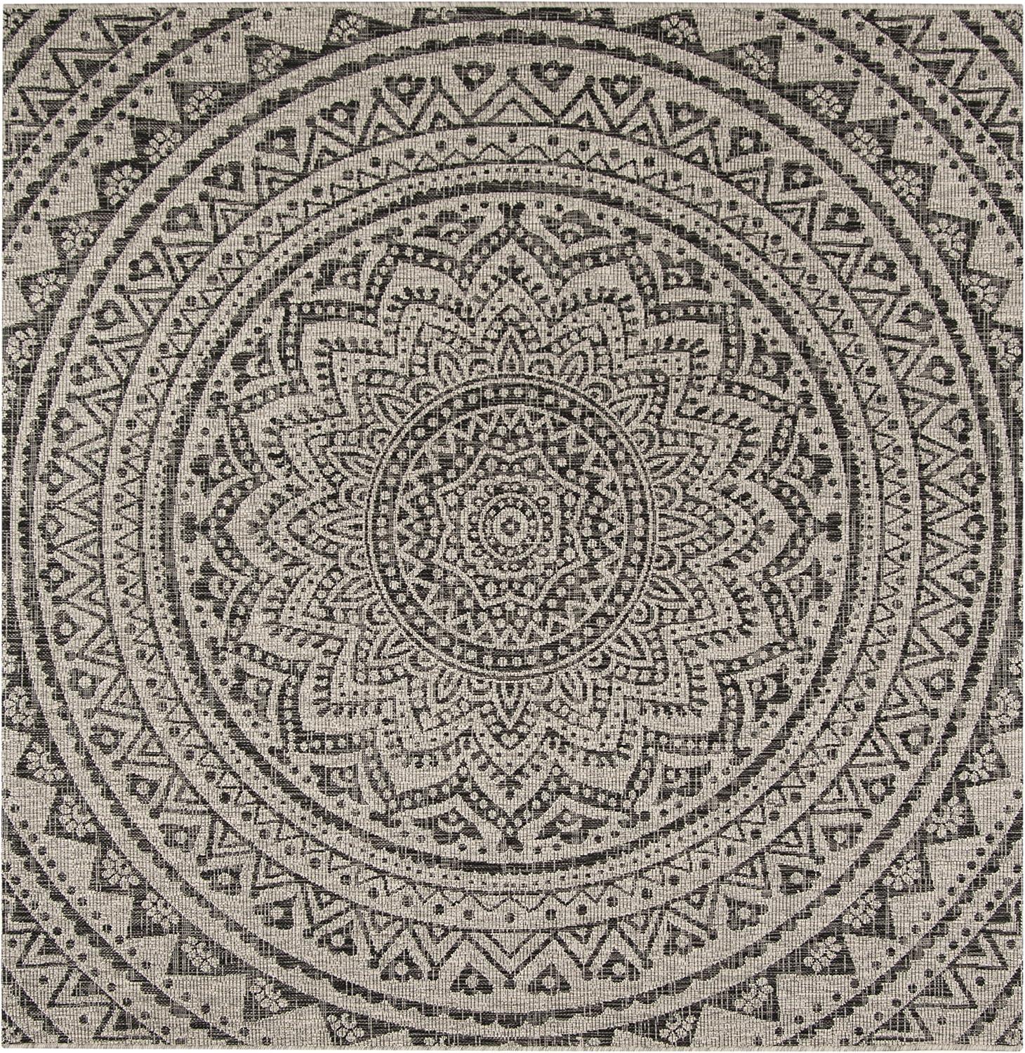 Elysian 3' Square Light Grey & Black Synthetic Area Rug