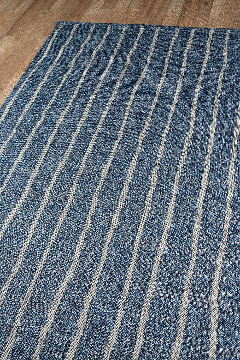 Coastal Chic Blue Striped Easy-Care Synthetic Area Rug