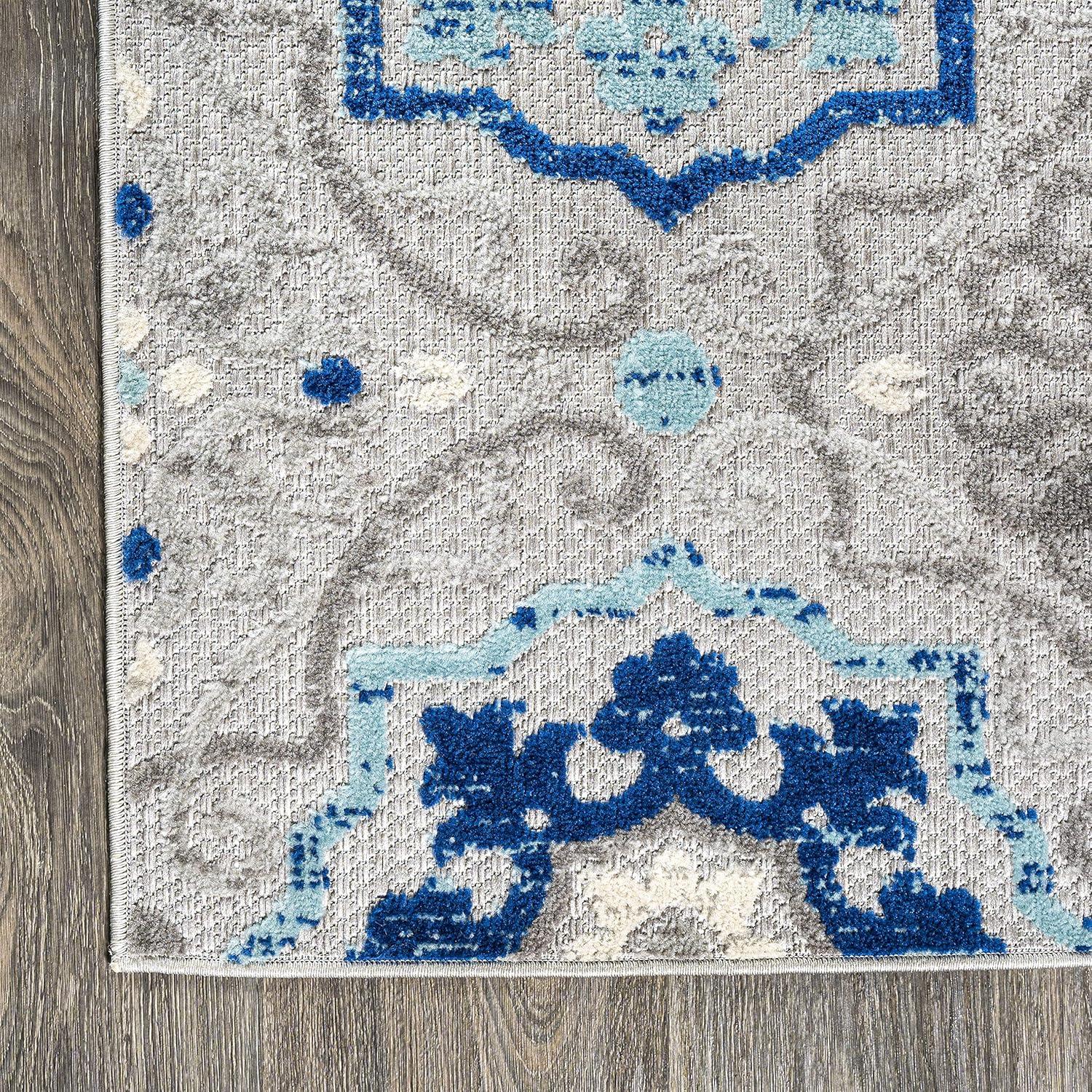 5'x8' Mediterranean Medallion Indoor/Outdoor Area Rug, Blue/Gray - JONATHAN Y