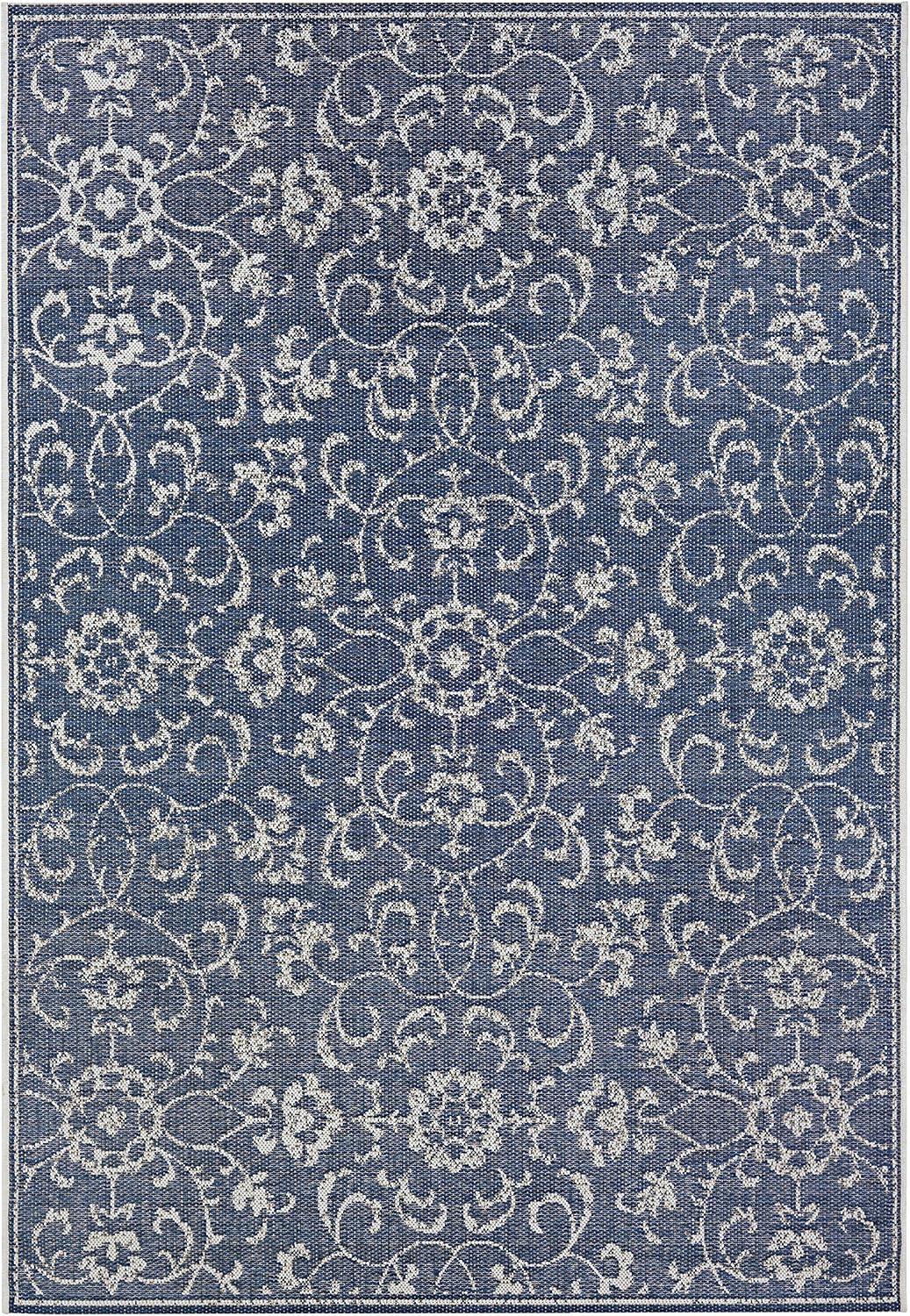 Couristan Monte Carlo Summer Vines Indoor / Outdoor Area Rug, Navy-Ivory, 5'10" x 9'2"