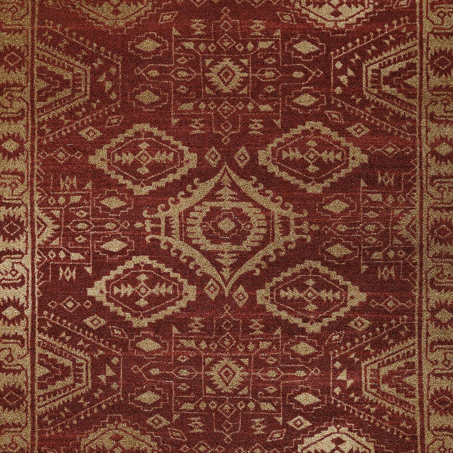 Maples Rugs Georgina Traditional Vintage Red Gold Washable Hallway Runner Rug, 2' x 6'