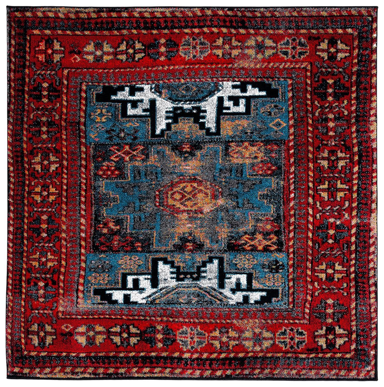 Vintage Hamadan VTH213 Power Loomed Indoor Area Rug - Red/Light Blue - 6'7"x6'7" - Safavieh