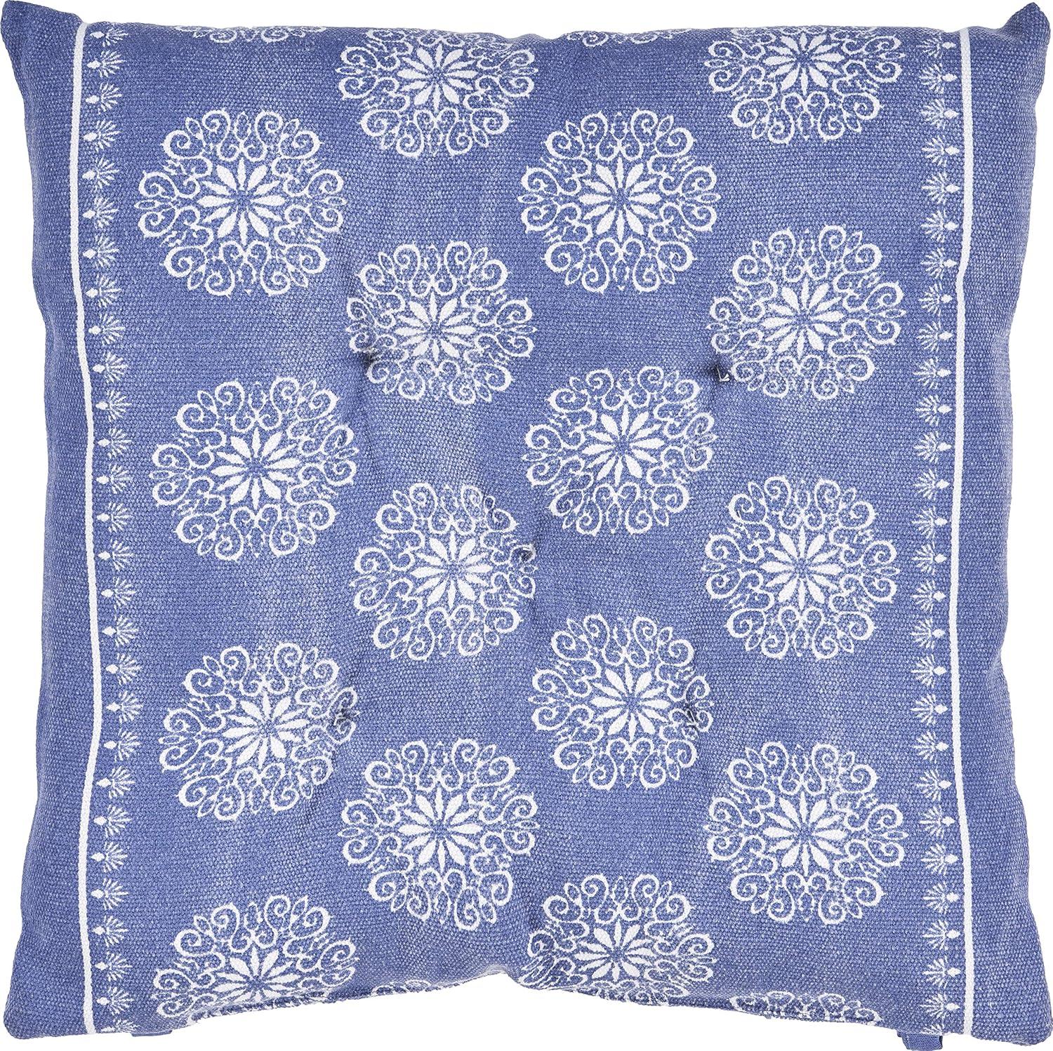 Twilight Blue and Ivory Floral Chair Cushion, 17" x 17"