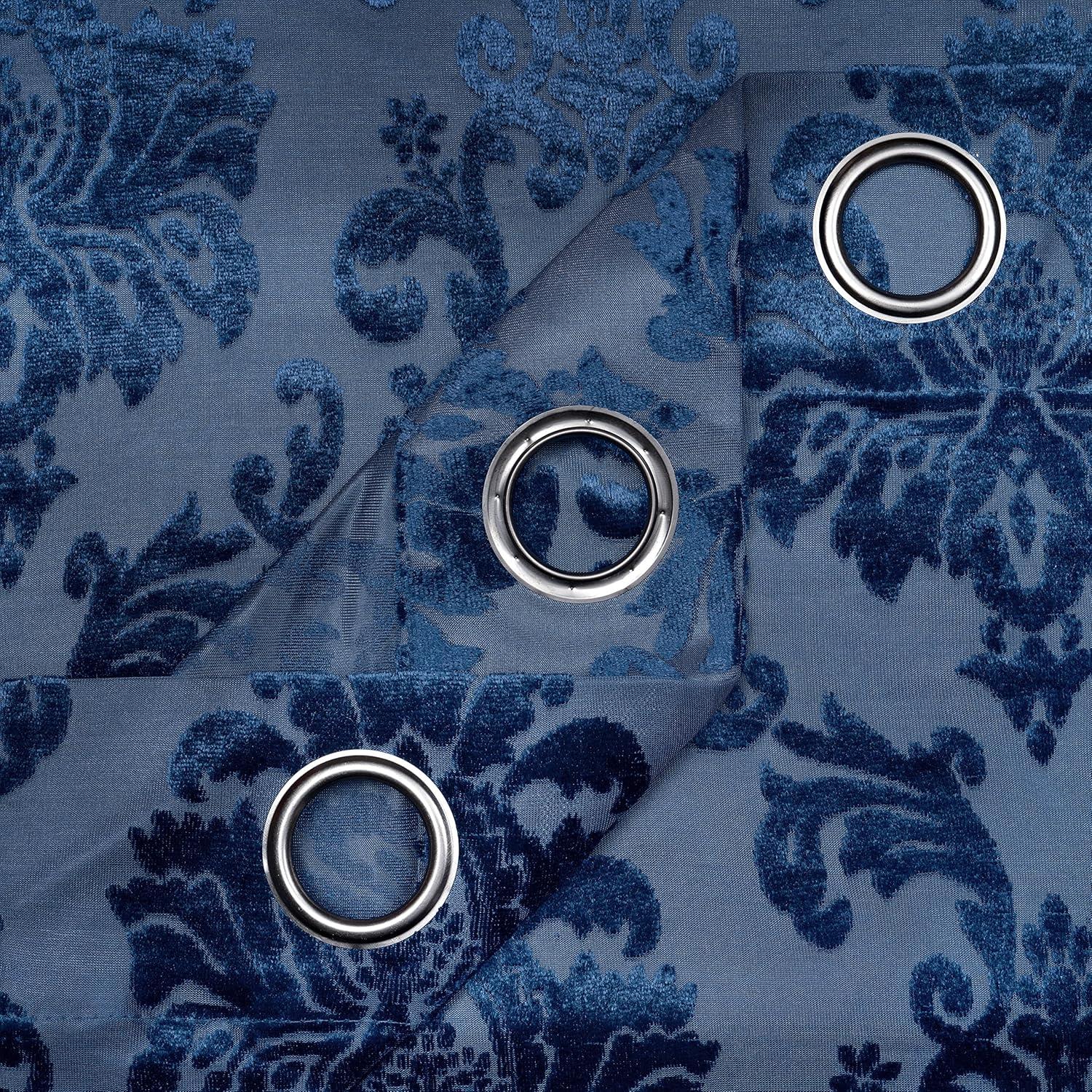 Chanasya 2pk Devore Damask Sheer Grommet Window Curtain Panels - Set of 2 - 52 x 108 Inches Long - Blue