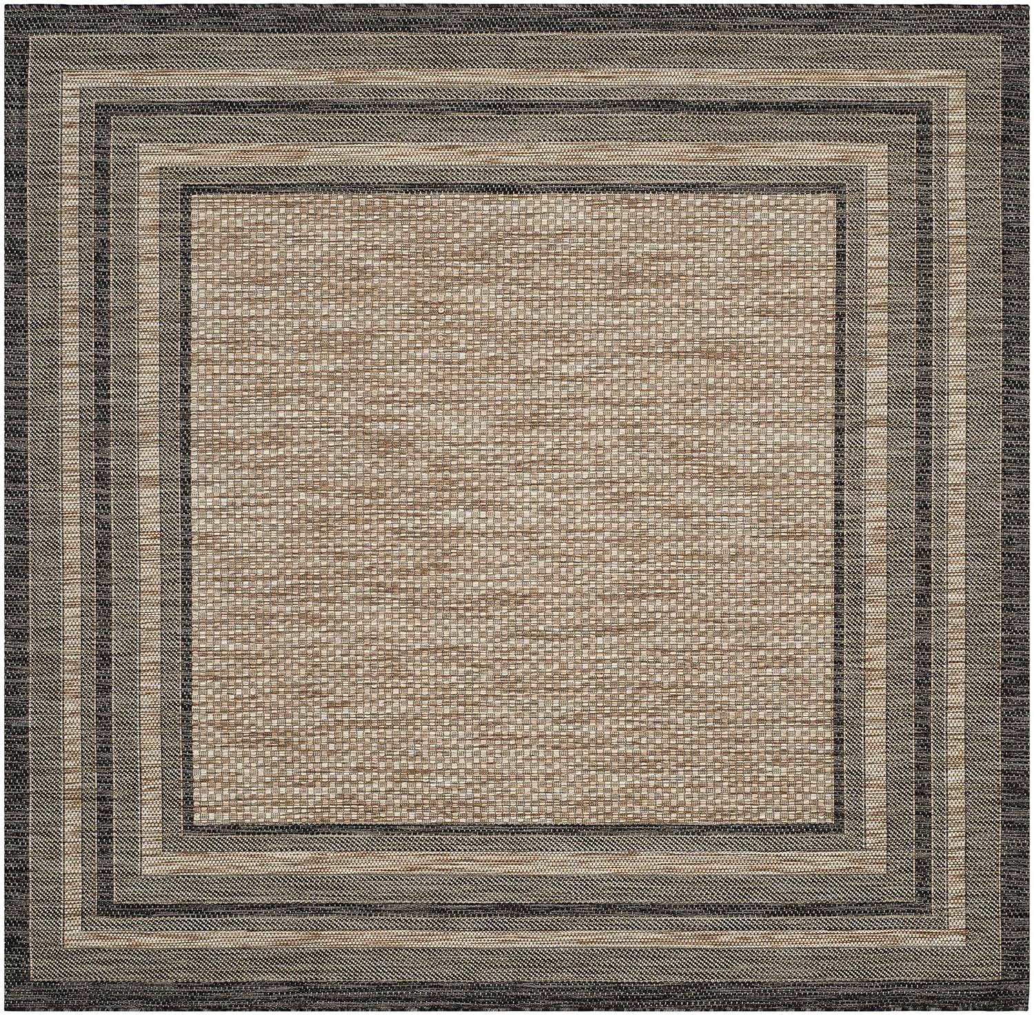 Courtyard CY8475 Power Loomed Indoor and Outdoor Area Rug - Natural/Black - 5'3"x5'3" - Safavieh