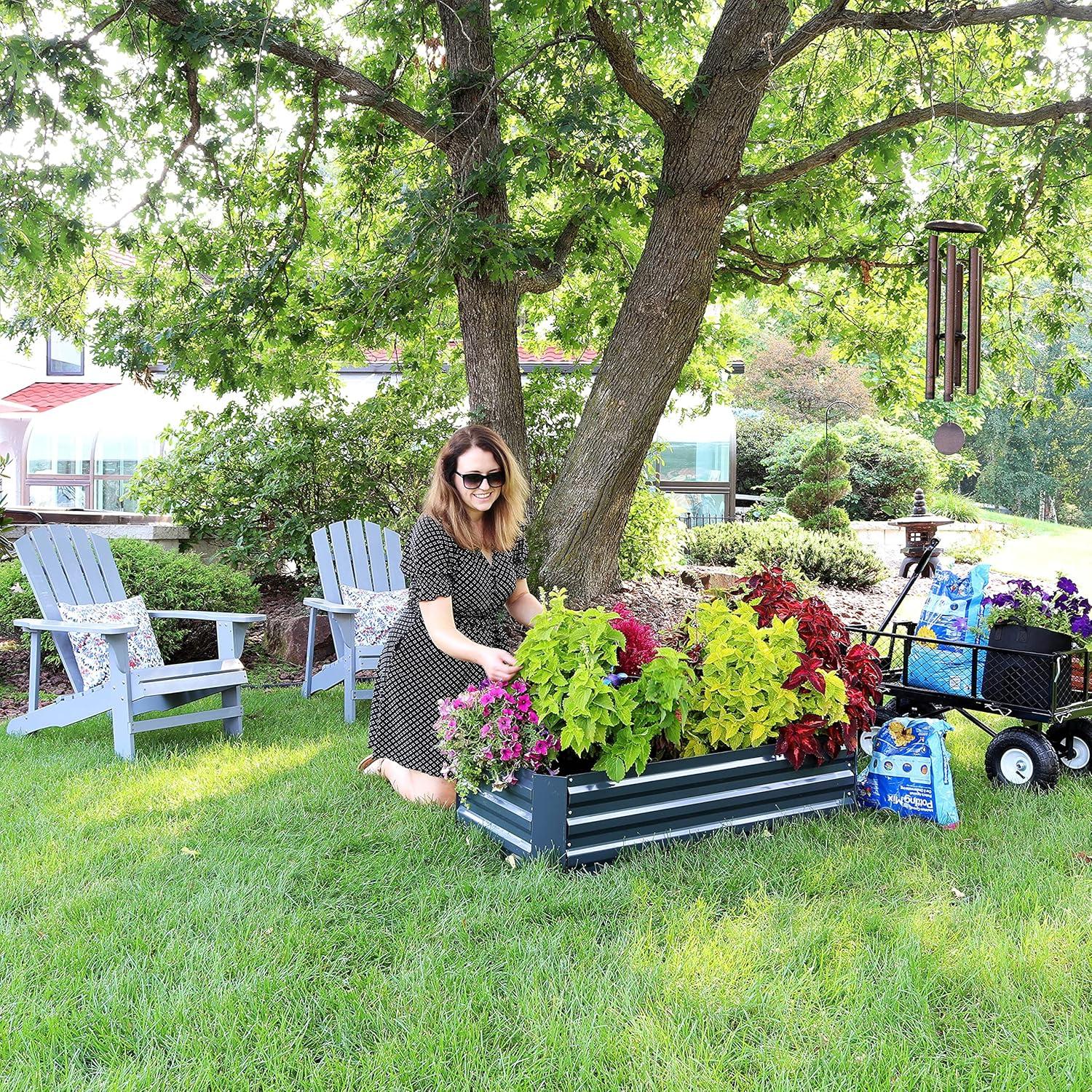 Rust-Resistant Dark Gray Galvanized Steel 48" Raised Garden Bed