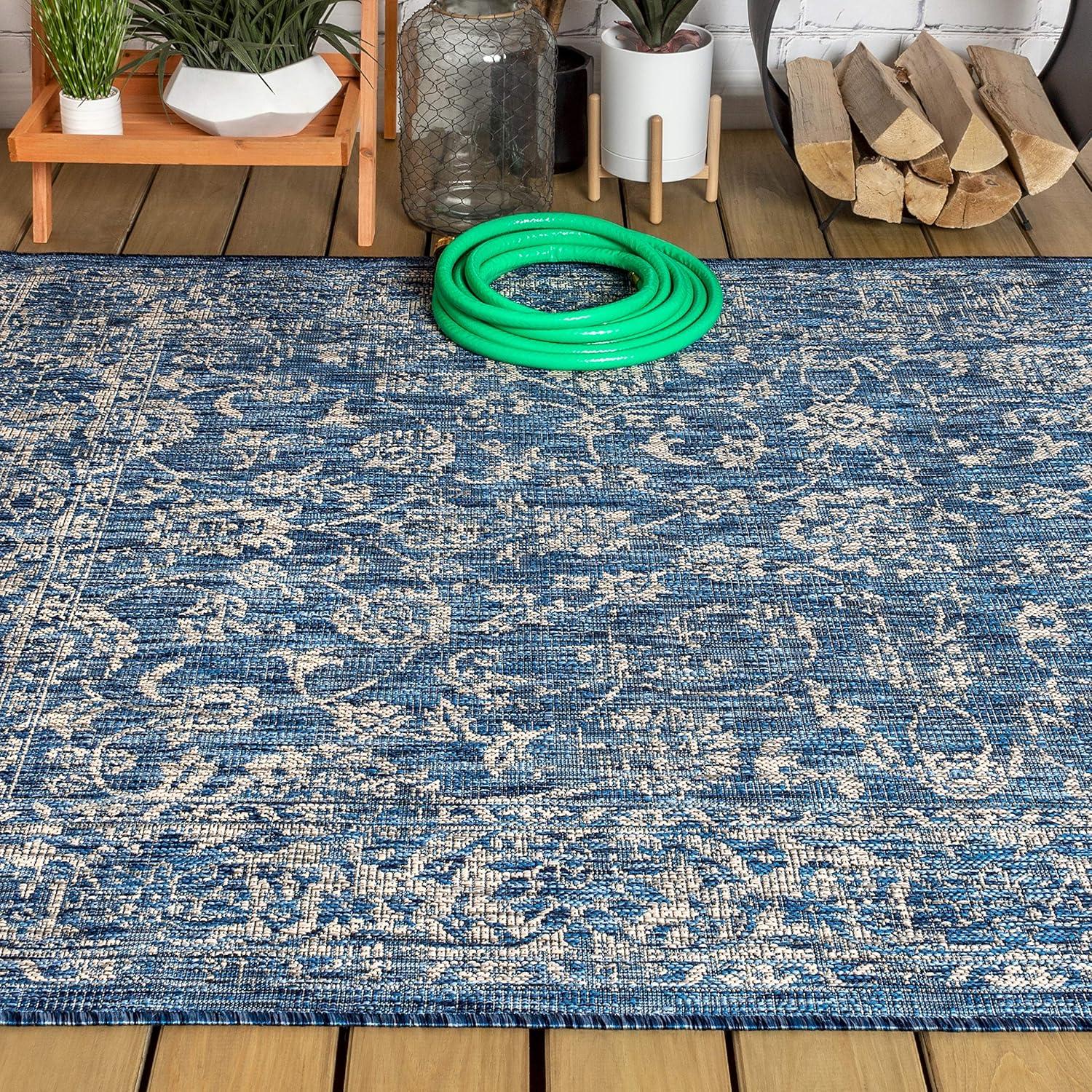 JONATHAN Y SMB100B-4 Tela Bohemian Textured Weave Floral Indoor/Outdoor Navy/Gray 4 ft. x 6 ft. Area Rug, Coastal,Easy Cleaning,HighTraffic,LivingRoom,Backyard, Non Shedding