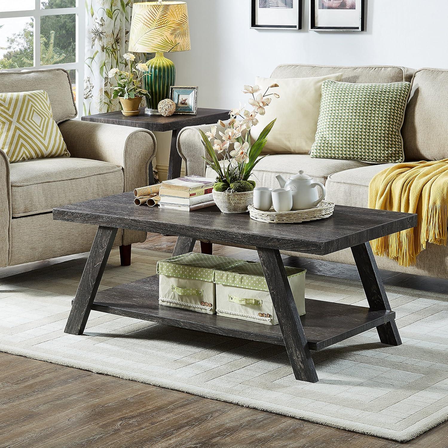 Athens 3-Piece Contemporary Wood Shelf Coffee Table Set