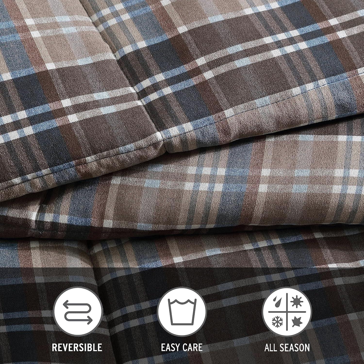 Eddie Bauer Rugged Plaid Brown Microsuede Reversible Duvet Cover Set