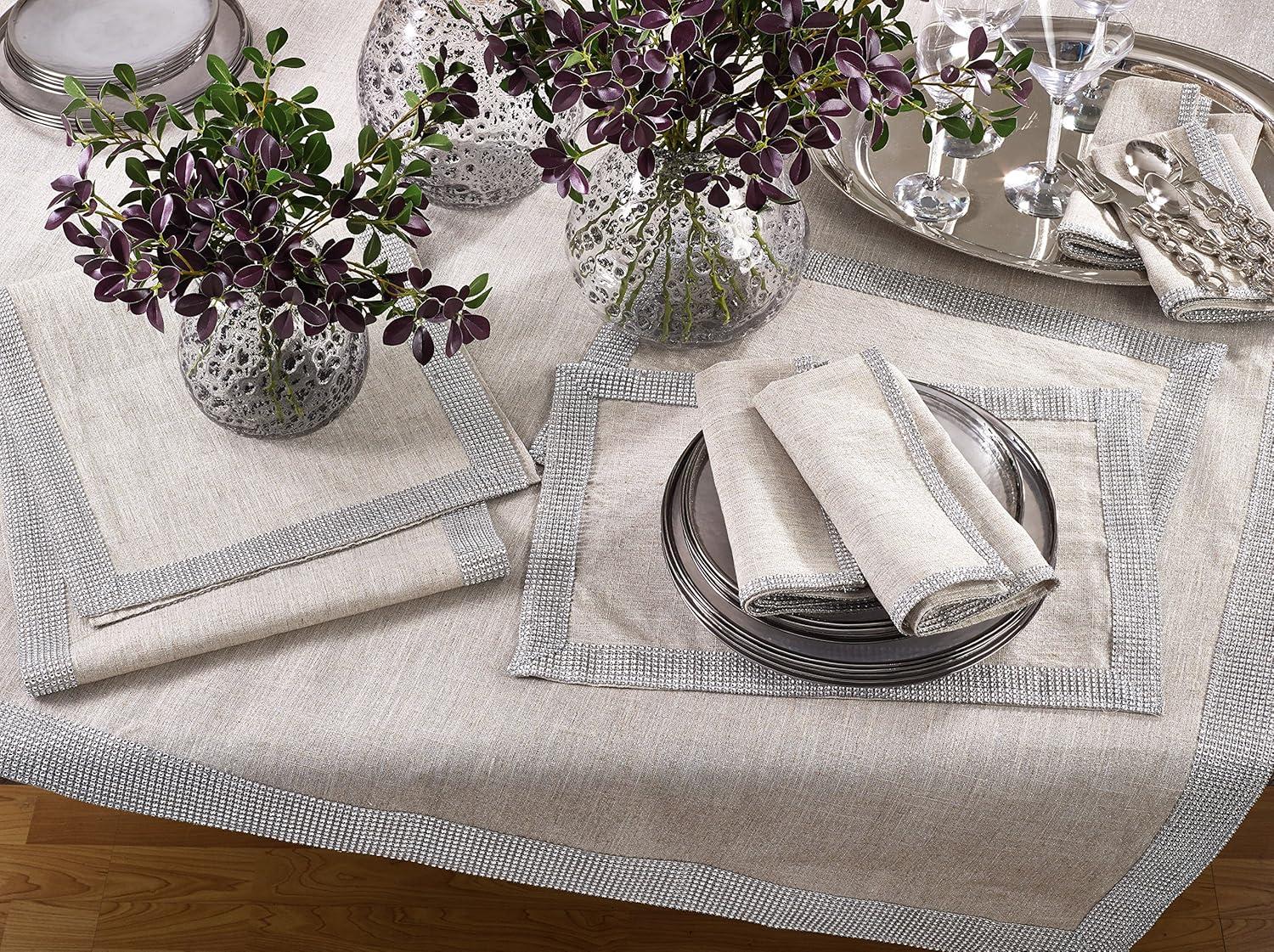 Saro 20" Silver Jeweled Studded Border Napkin Set