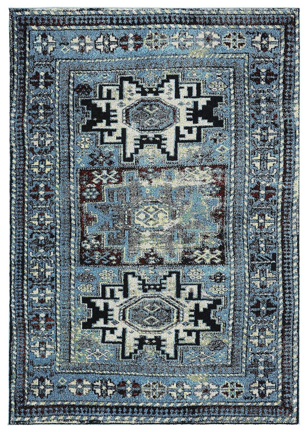 Vintage Hamadan VTH213 Power Loomed Indoor Area Rug - Light Blue/Black - 6'7"x9' - Safavieh