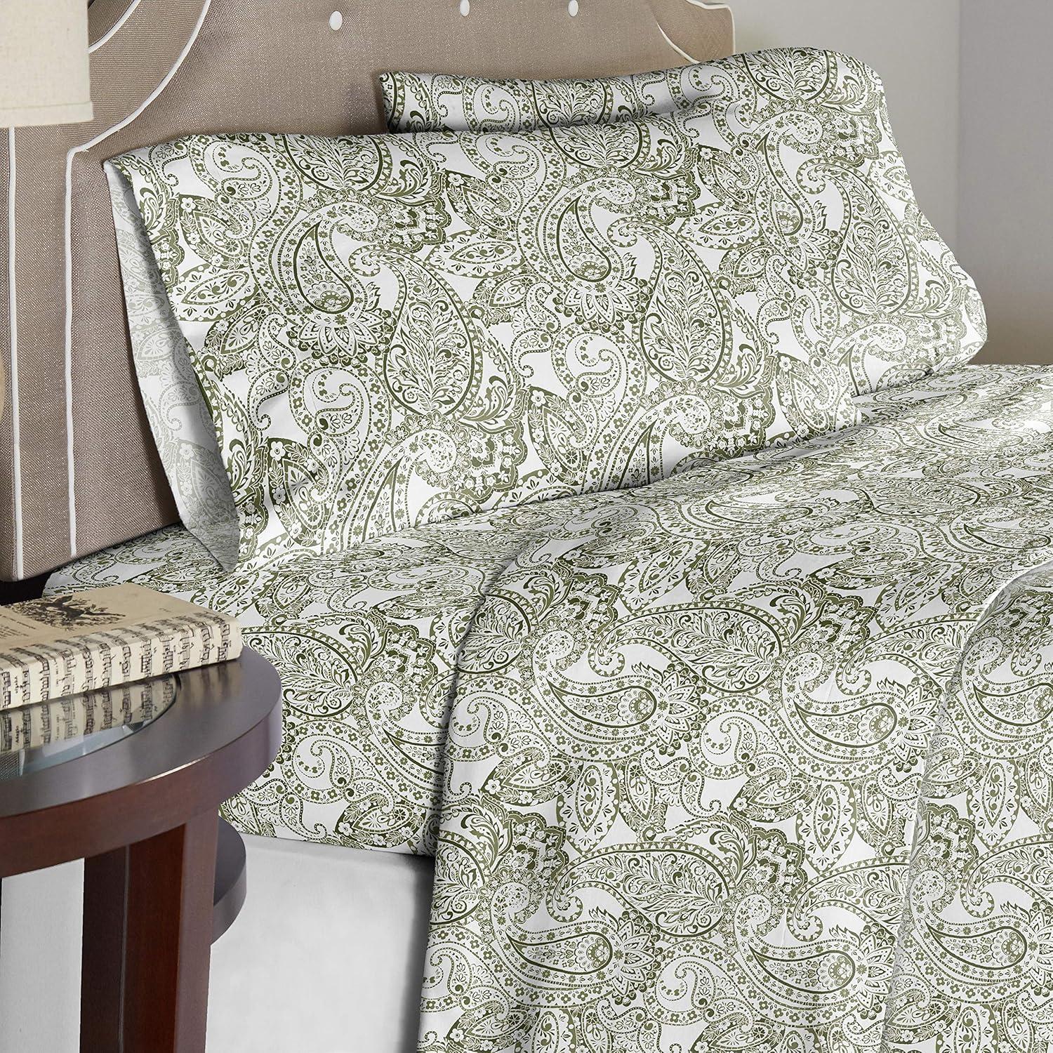 Pointehaven Boho Paisley Combed Cotton Percale Printed Sheet Set