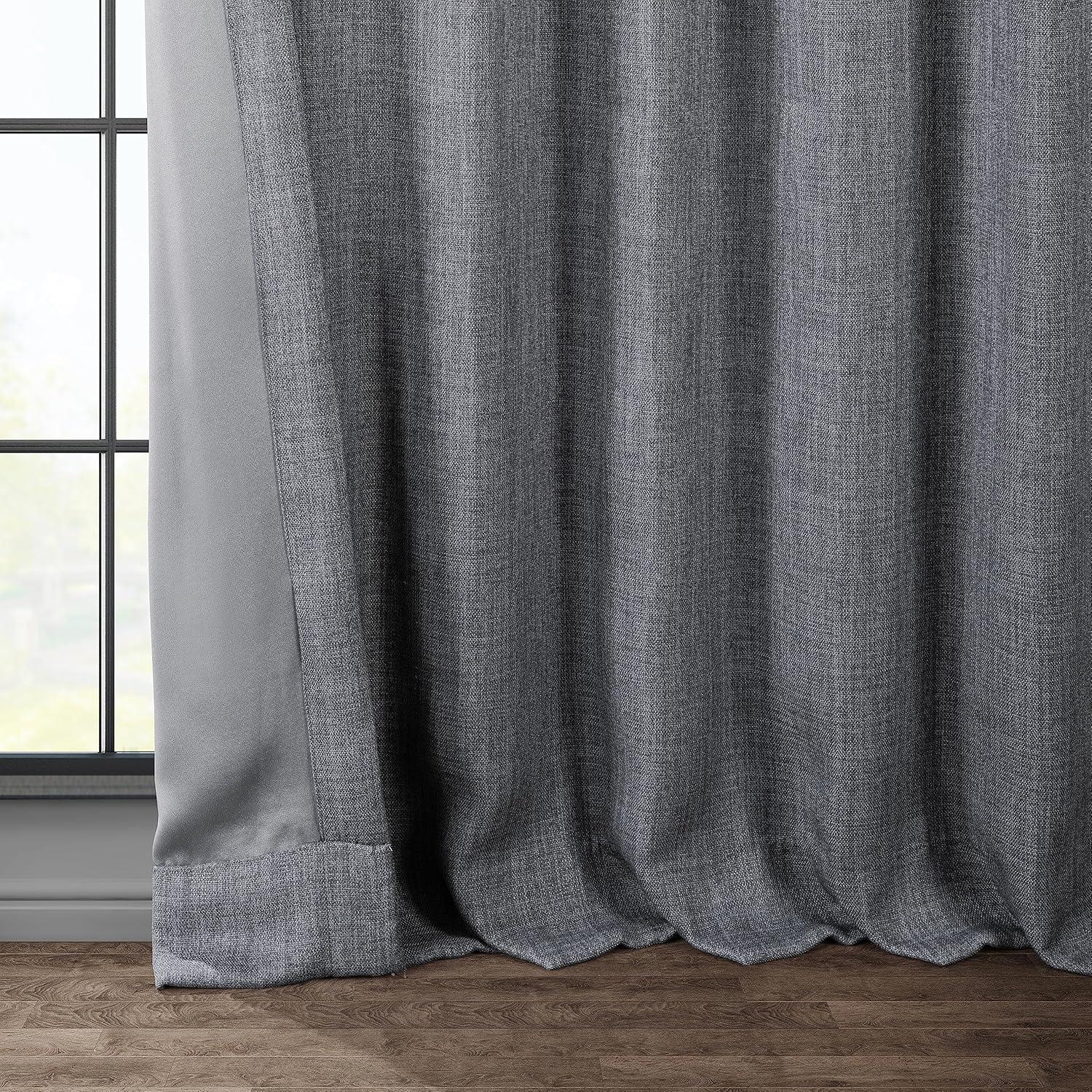 Heather Gray 84" Faux Linen Blackout Curtain Panel