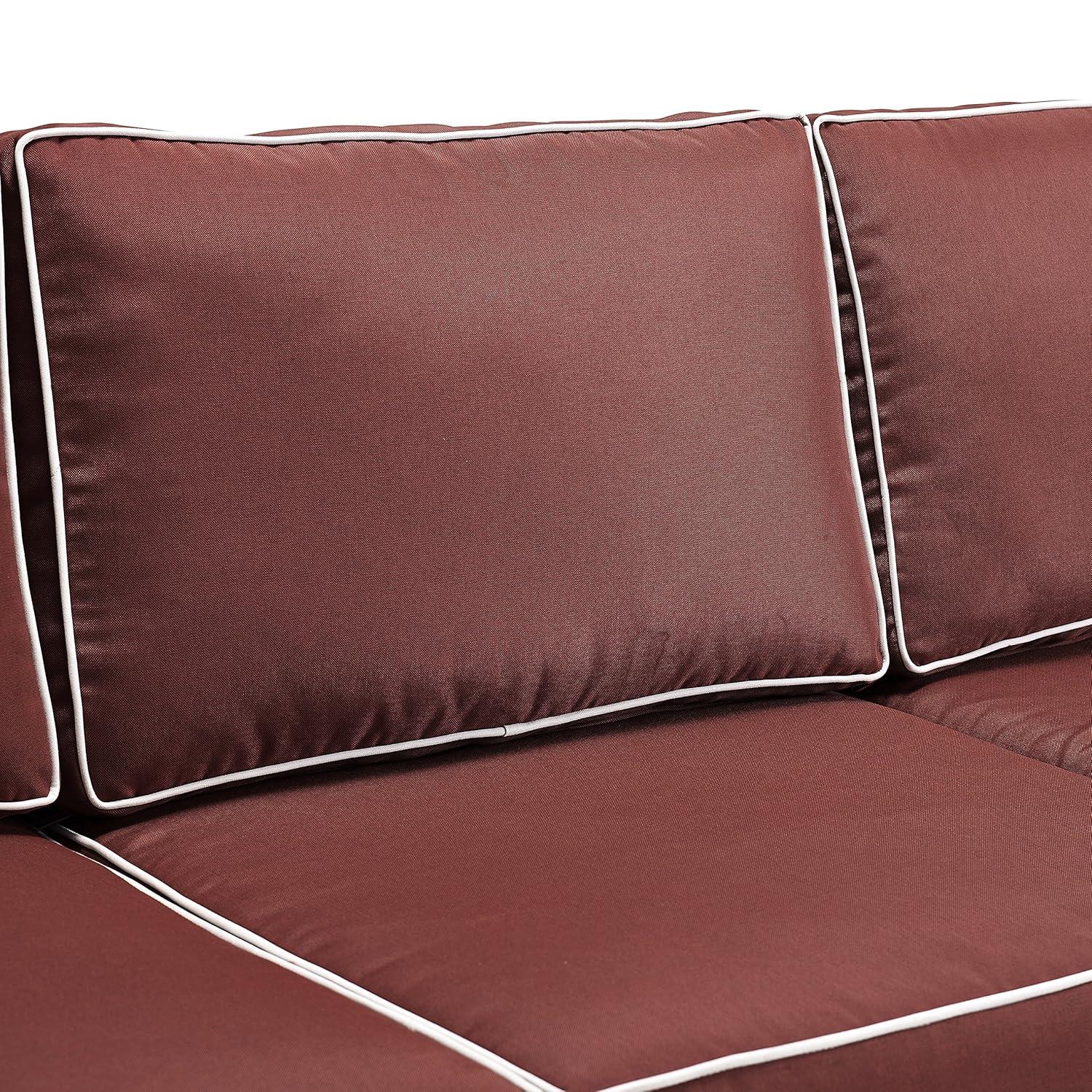 Bradenton Outdoor Wicker Sofa - Sangria - Crosley: Steel Frame, UV-Resistant, 3-Seater Patio Couch with Foam Cushions