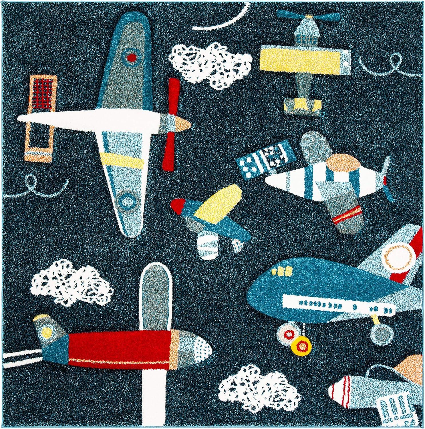 Carousel Kids  CRK167 Loomed Indoor Area Rug - Navy/Ivory - 6'7"x6'7" - Safavieh