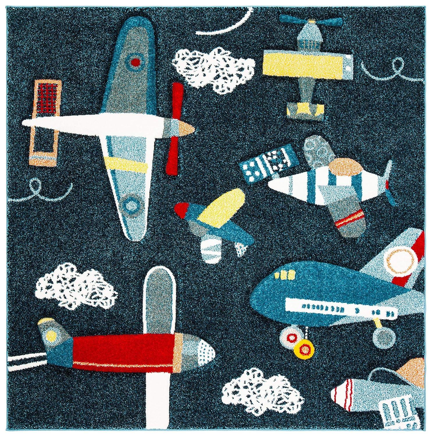 Carousel Kids  CRK167 Loomed Indoor Area Rug - Navy/Ivory - 6'7"x6'7" - Safavieh