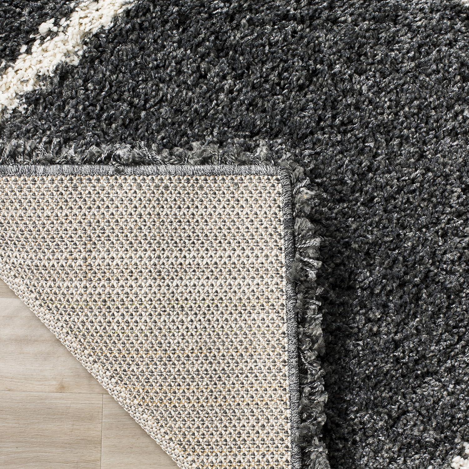 Modern Trellis Dark Grey & Ivory Square Shag Rug