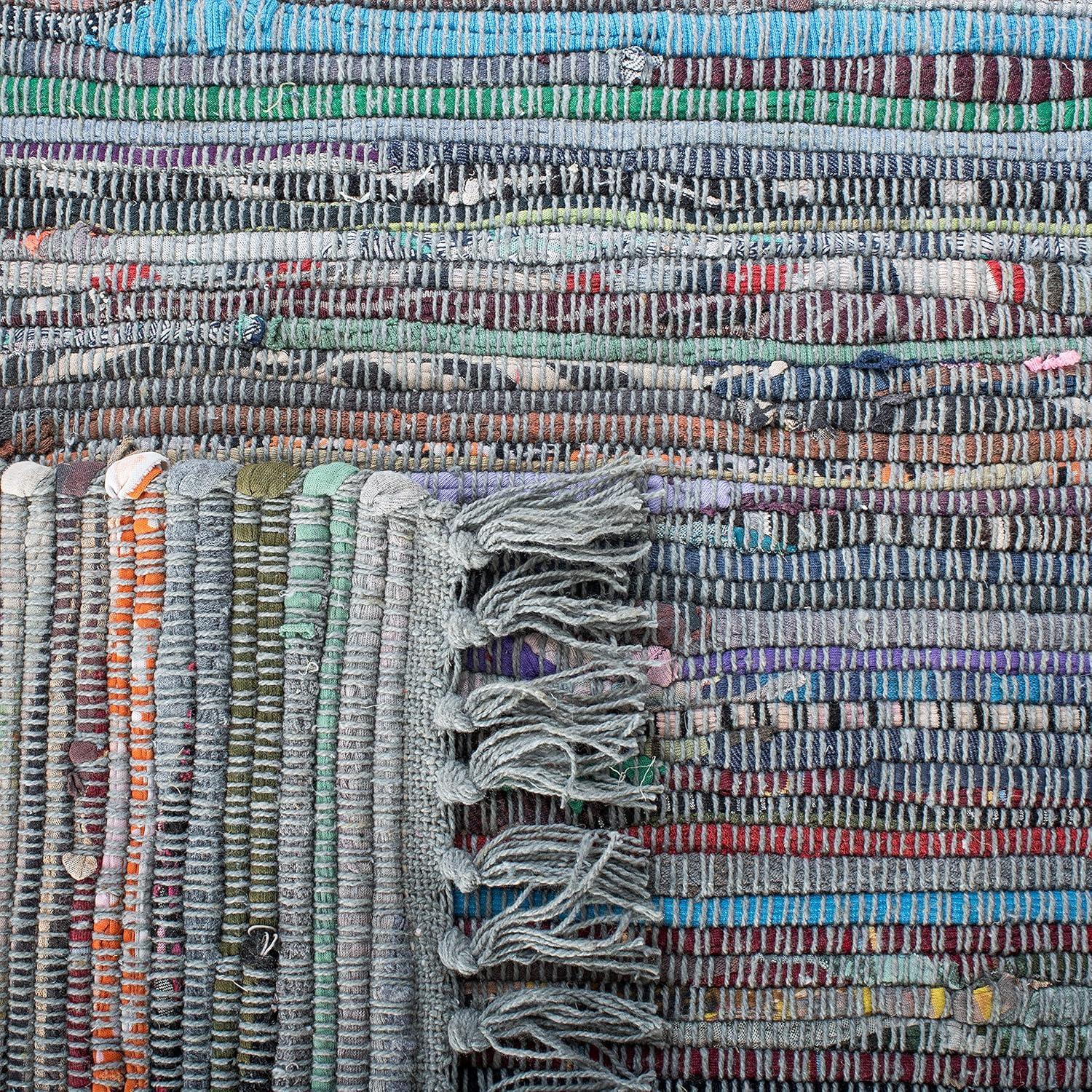 Rag Rug RAR121 Hand Woven Indoor Area Rug - 8'x10' - Aqua/Multi - Safavieh