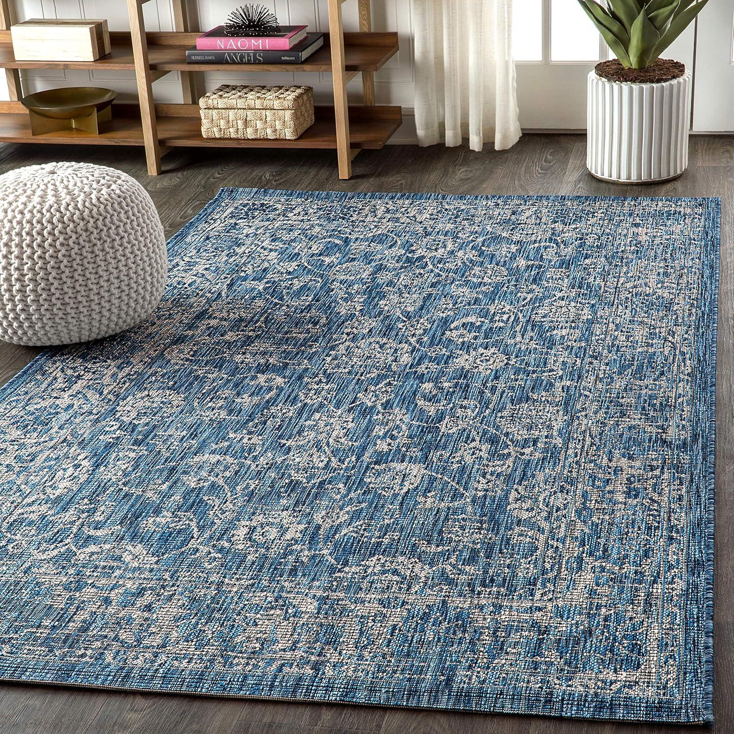 Bohemian Textured Floral Navy/Gray 3'x5' Synthetic Area Rug