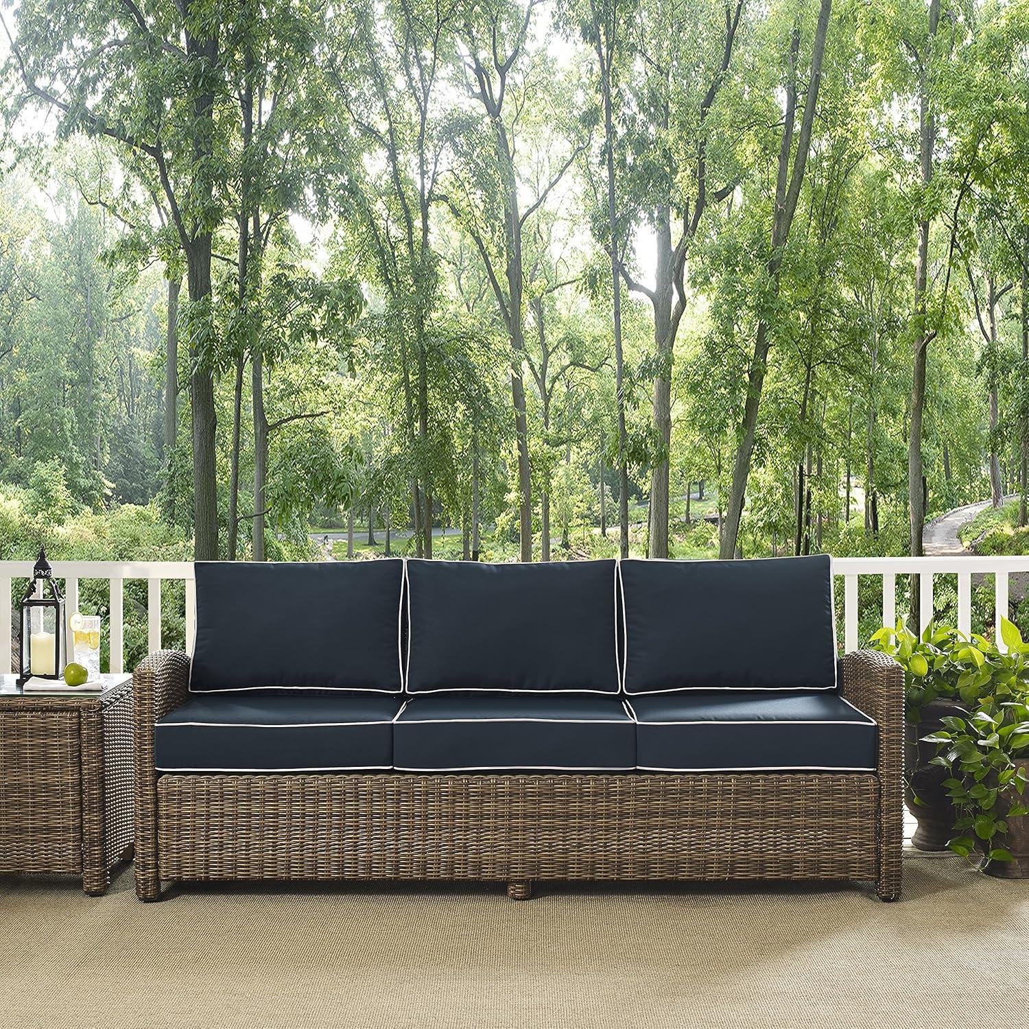 Bradenton Outdoor Wicker Sofa - Navy - Crosley: Steel Frame, Moisture-Resistant, UV-Resistant