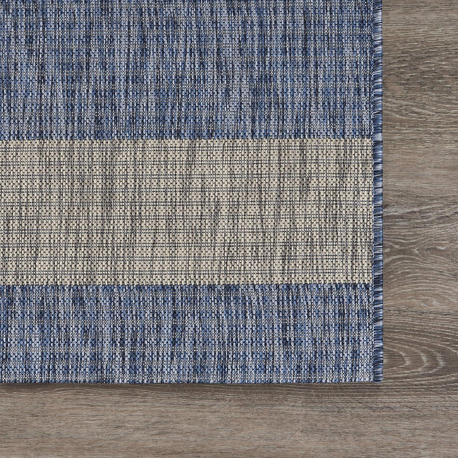 Caliana Birch Harbor Navy and Gray Coastal Striped Indoor and Outdoor Area Rug