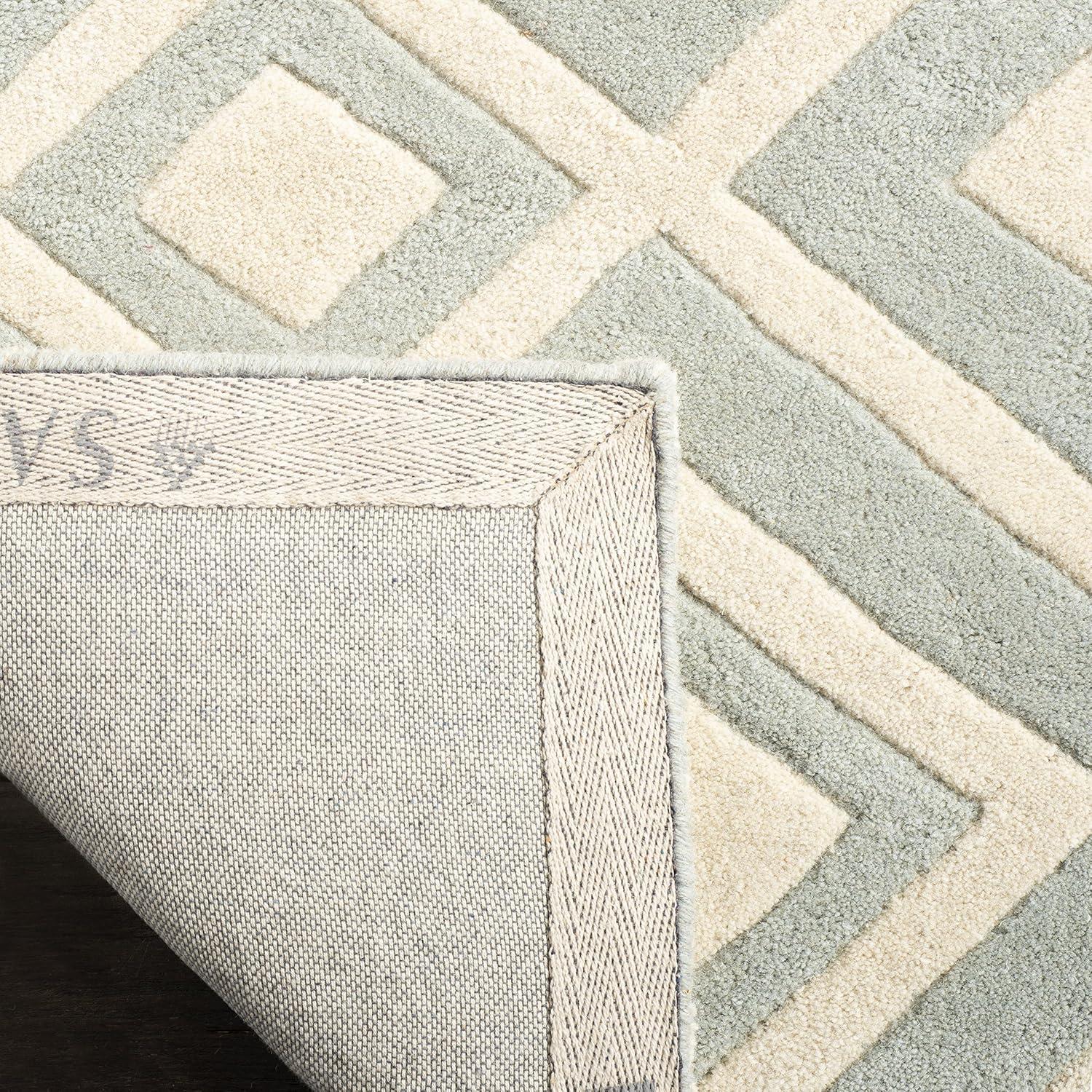 Grey and Ivory Hand-Tufted Wool Geometric 9' x 12' Rug