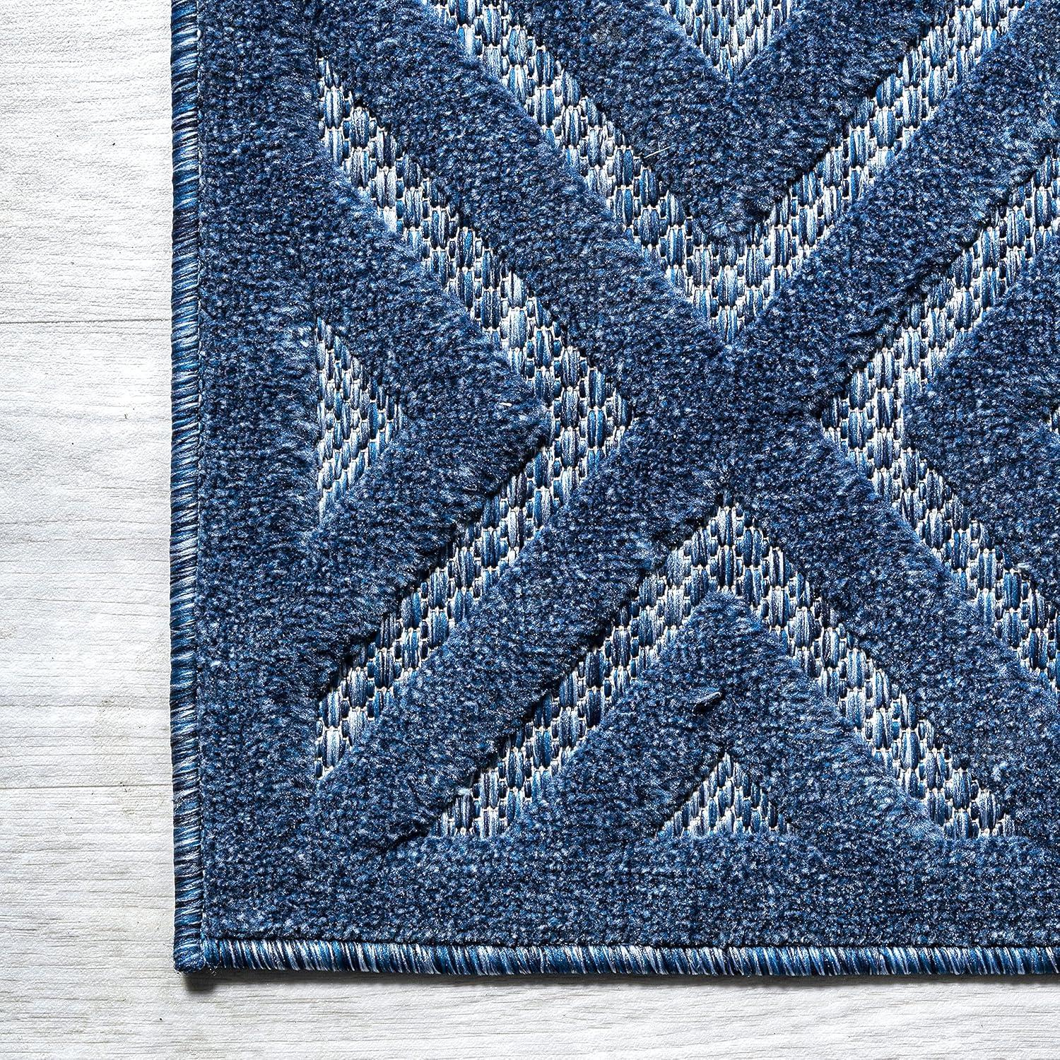 5'x8' Portmany Neutral Diamond Trellis Indoor/Outdoor Area Rug, Navy - JONATHAN Y