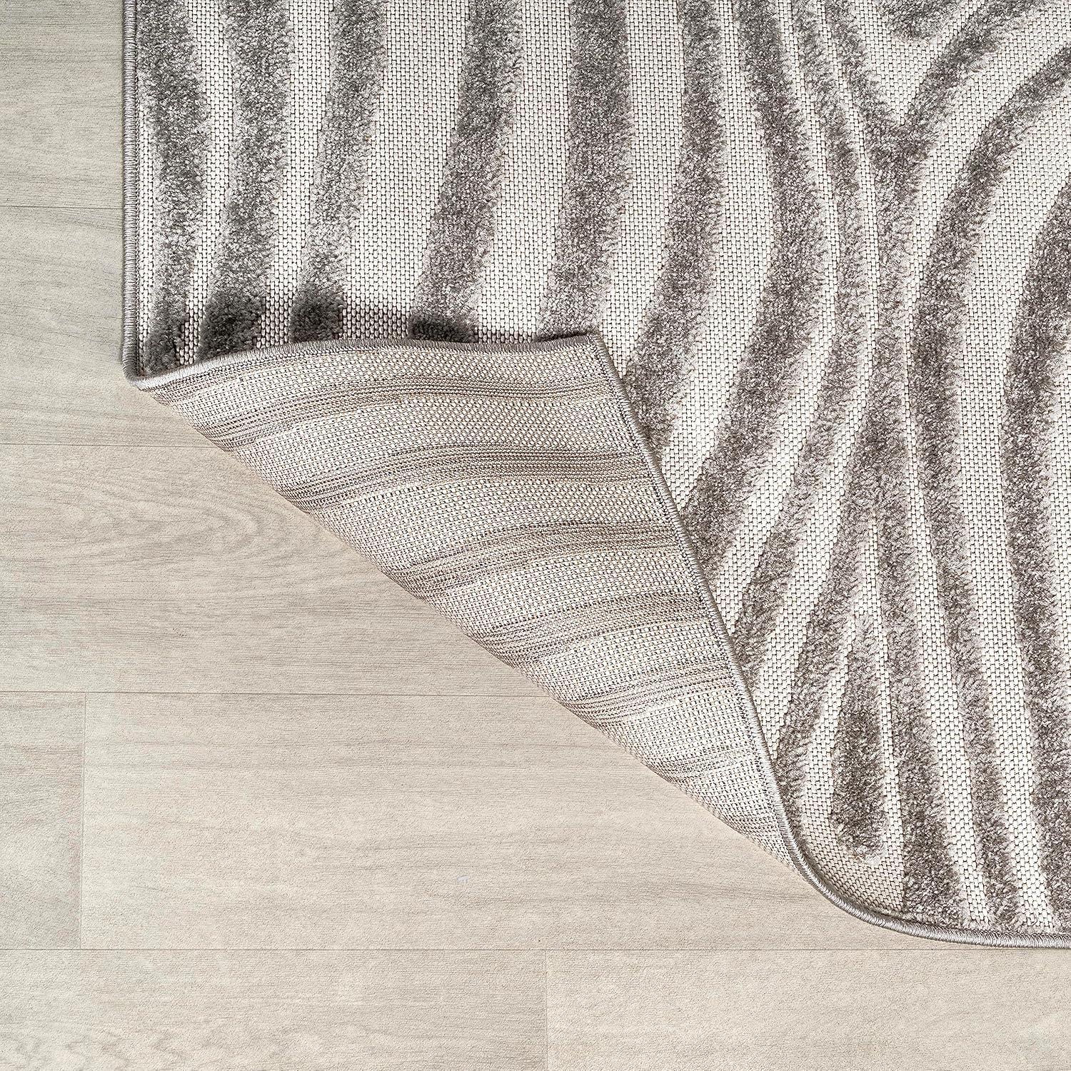 JONATHAN Y Maribo High-Low Abstract Groovy Striped Gray/Ivory 5 ft. x 8 ft. Indoor/Outdoor Area Rug