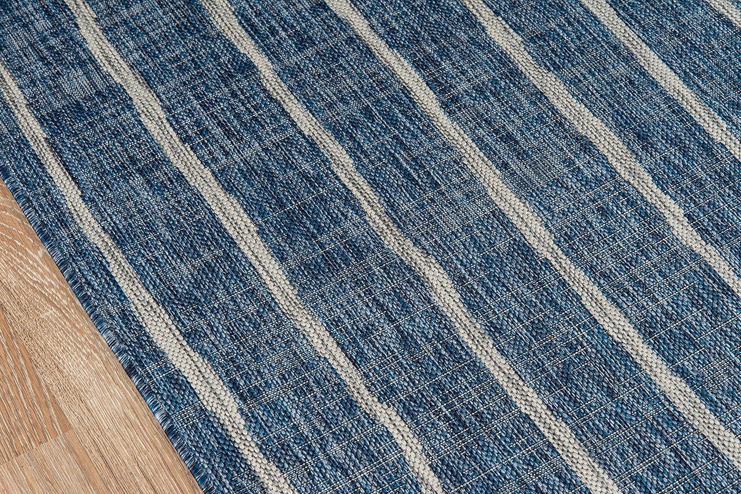 Coastal Stripe Blue Synthetic 5'3" x 7'6" Easy-Care Area Rug