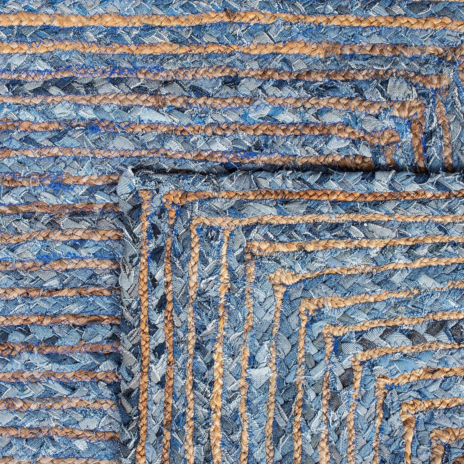Boho-Chic Blue and Natural 6' x 9' Handwoven Jute Rug