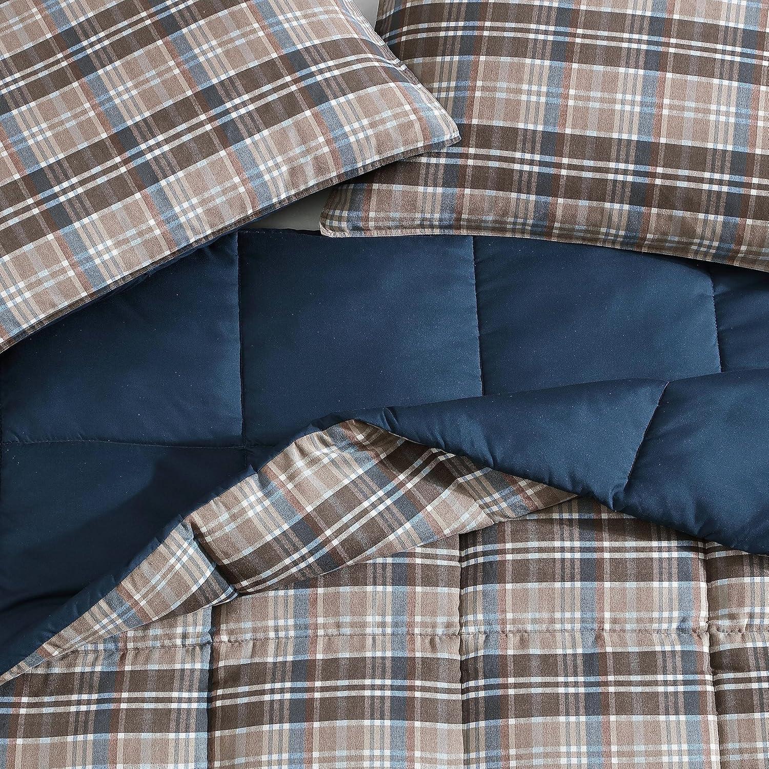 Eddie Bauer Eddie Bauer Rugged Plaid Brown Microsuede Reversible Duvet Cover Set