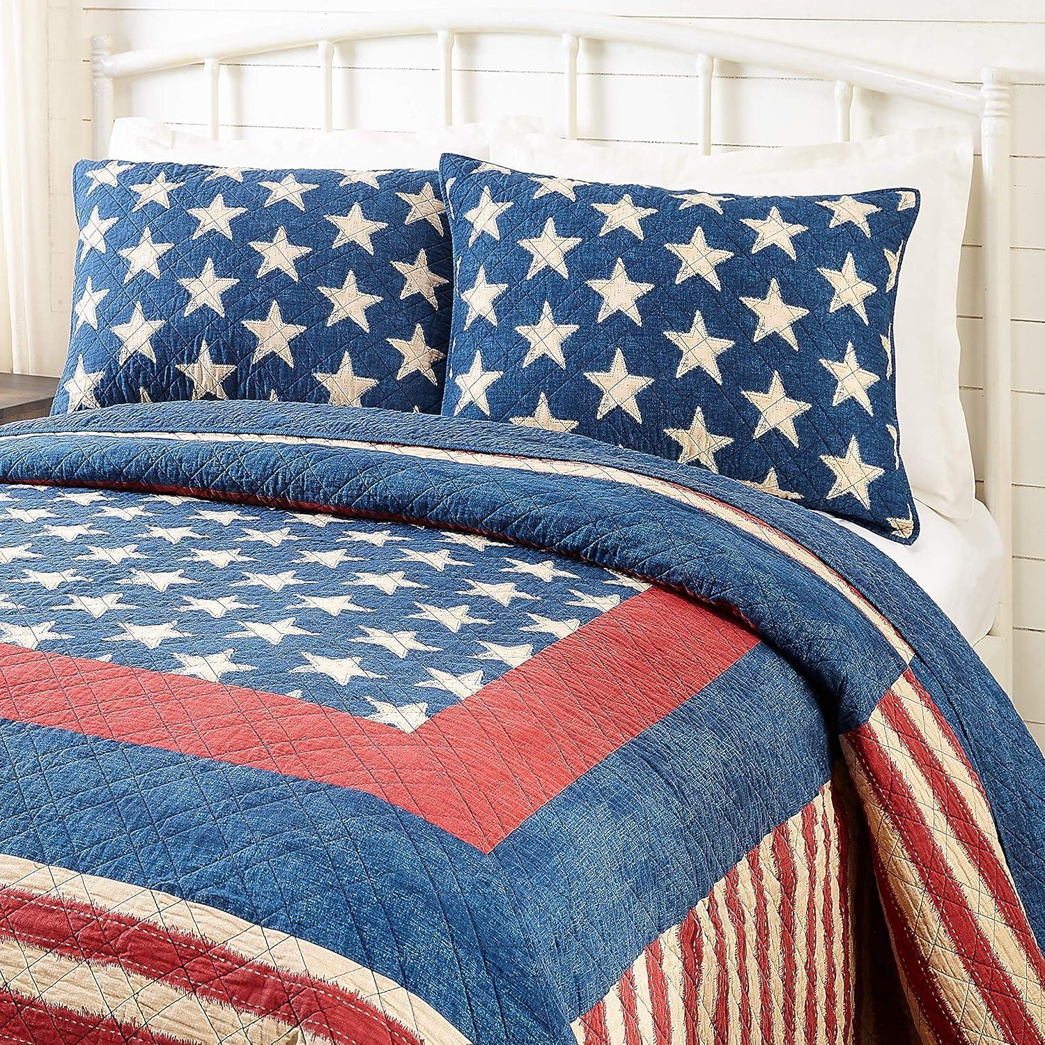 Modern Heirloom Americana Patch 100% Cotton 3-Piece Quilt/Coverlet Set