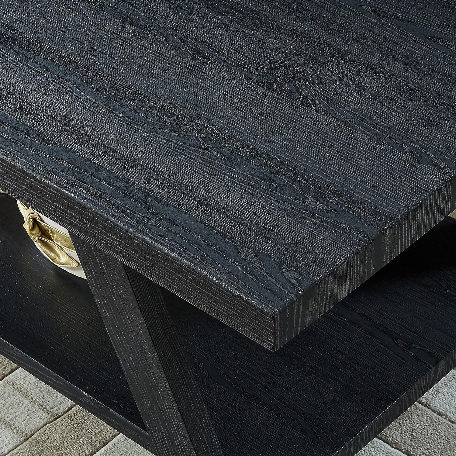 Athens 24"x48" Contemporary Wood Shelf Coffee Table Set, Black