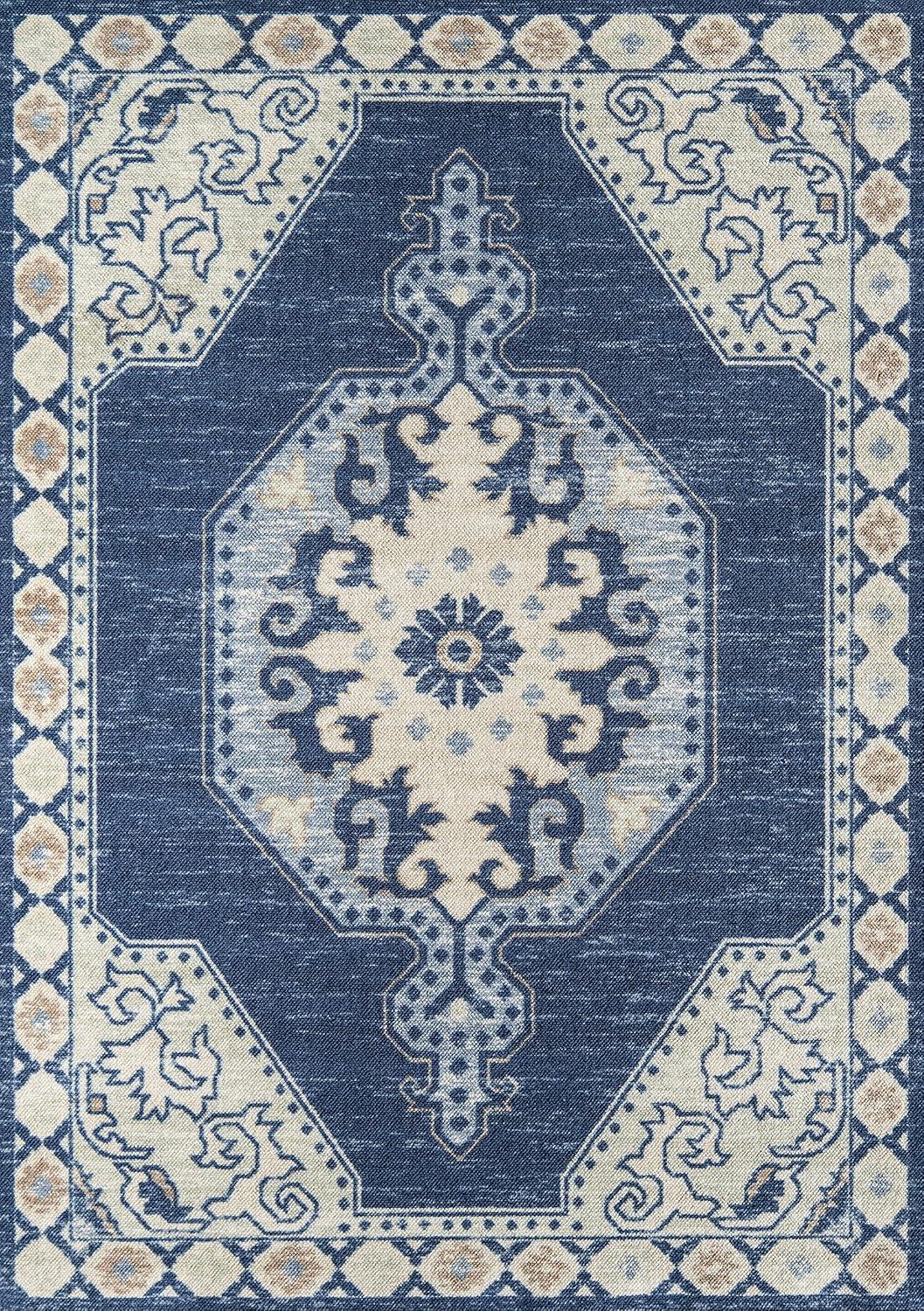 Momeni Anatolia Thoma Medallion Machine Loomed Area Rug Navy Blue