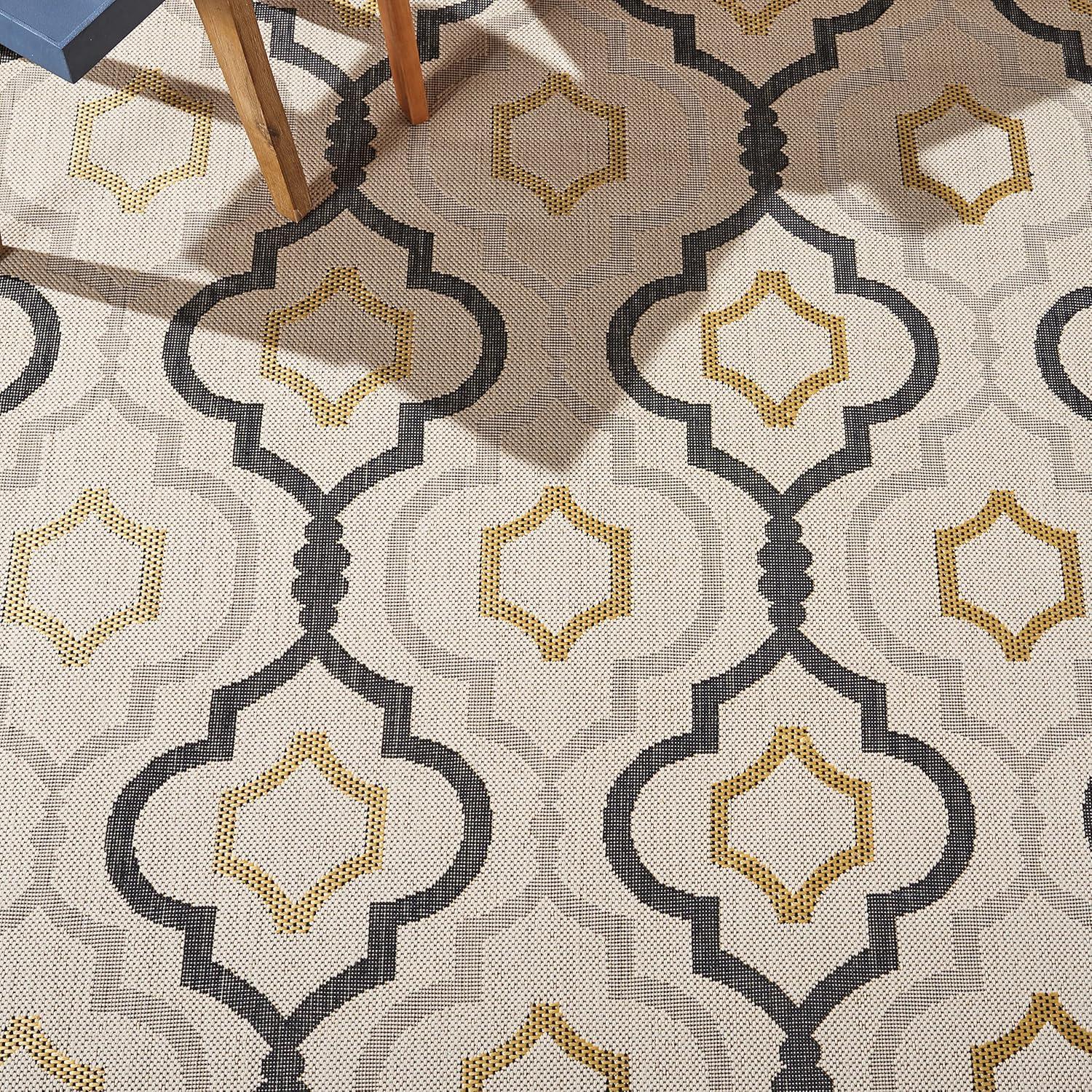 Courtyard CY7938 Power Loomed Indoor and Outdoor Accent Rug - Beige/Black - 2'7"x5' - Safavieh