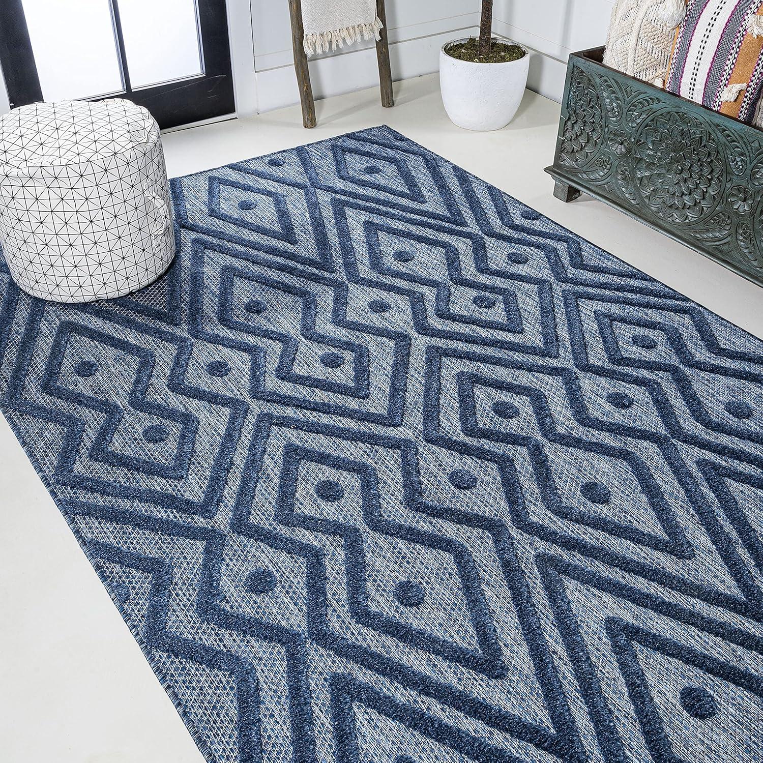 5'x8' Balansat Moroccan Diamond Indoor/Outdoor Area Rug, Navy - JONATHAN Y
