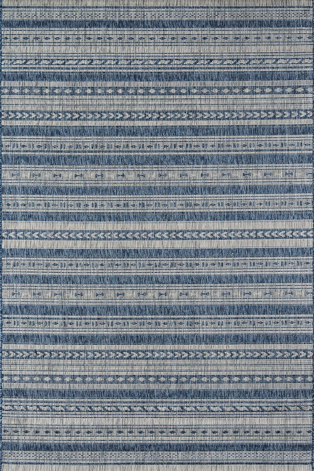 Blue and White Rectangular Synthetic Indoor/Outdoor Rug