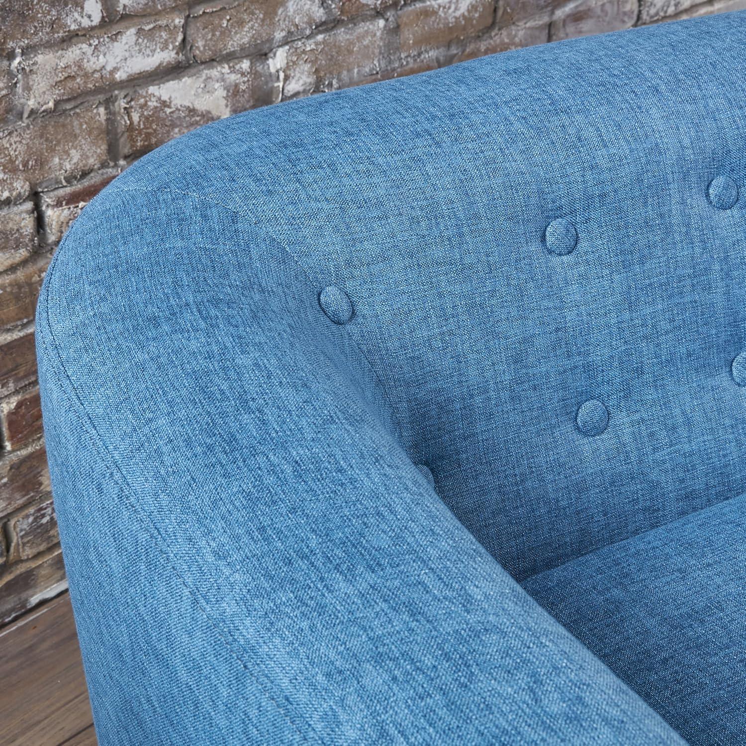 Muted Blue Tufted Fabric Loveseat with Rubberwood Legs