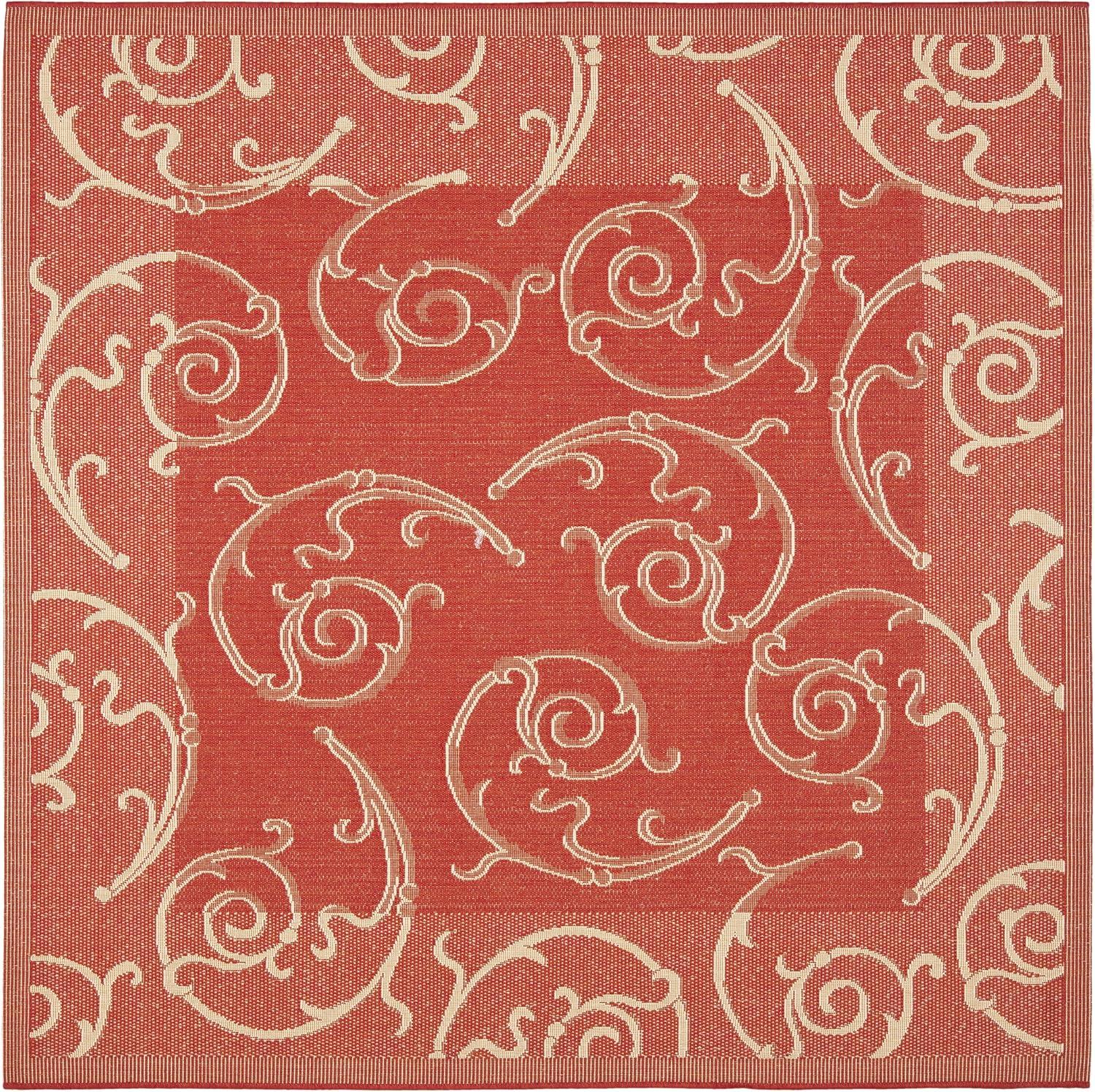 SAFAVIEH Courtyard Daniel Floral Indoor/Outdoor Area Rug, 7'10" x 7'10" Square, Red/Natural